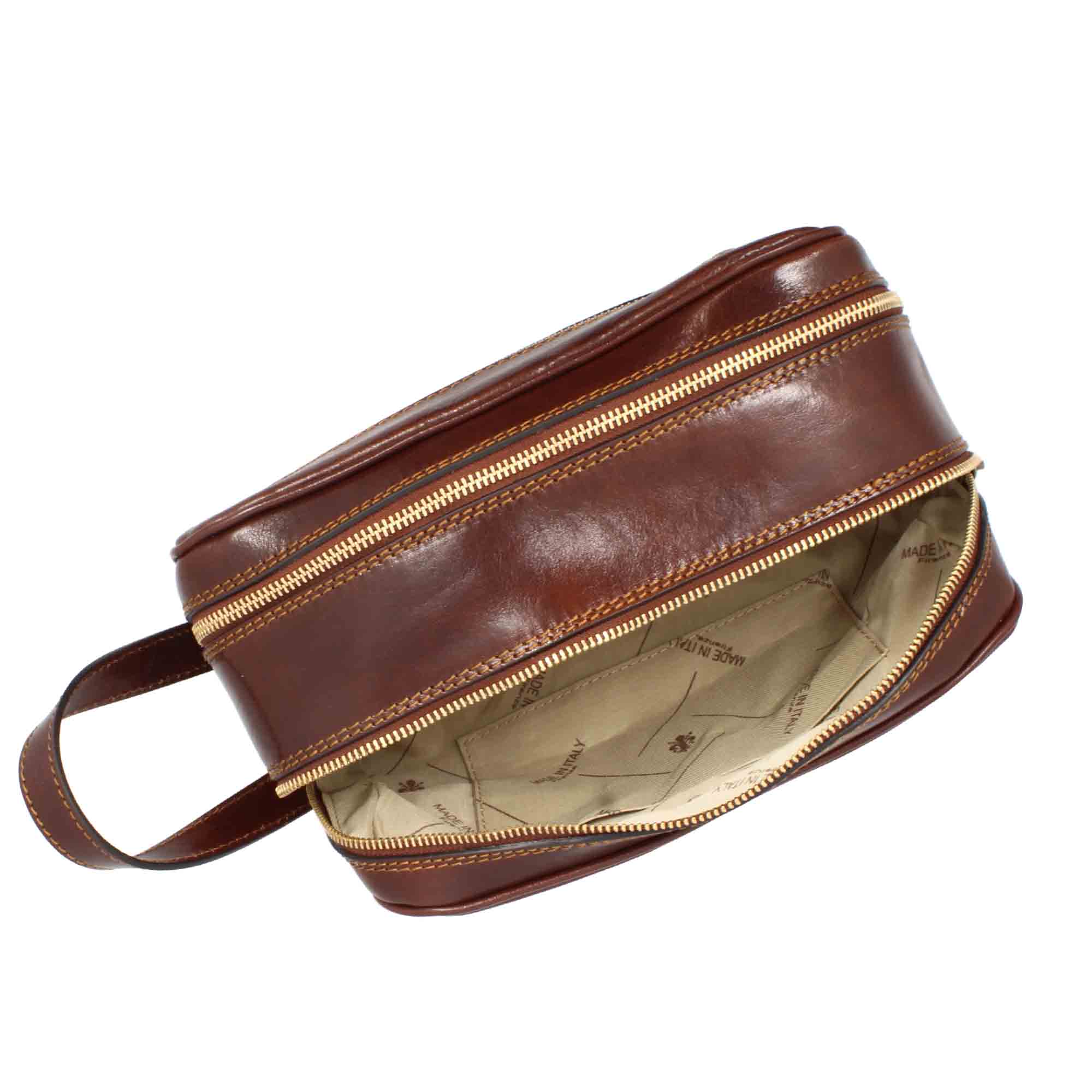 Necessaire doppio grande in pelle pieno fiore con doppia zip e tasca utility - LeonardoShoes