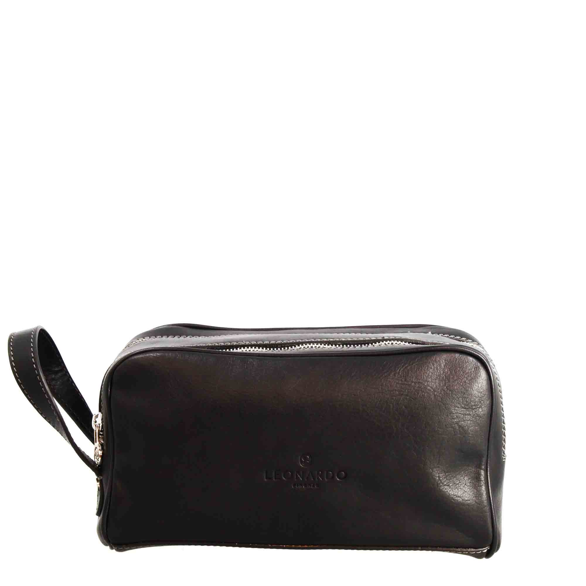 Necessaire doppio grande in pelle pieno fiore con doppia zip e tasca utility - LeonardoShoes