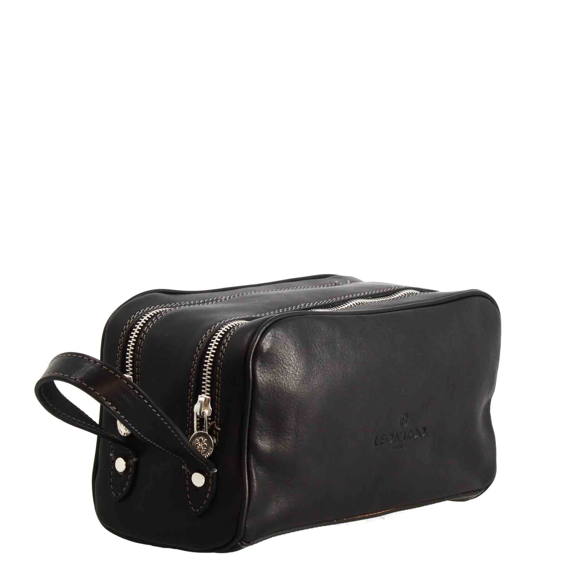 Necessaire doppio grande in pelle pieno fiore con doppia zip e tasca utility - LeonardoShoes