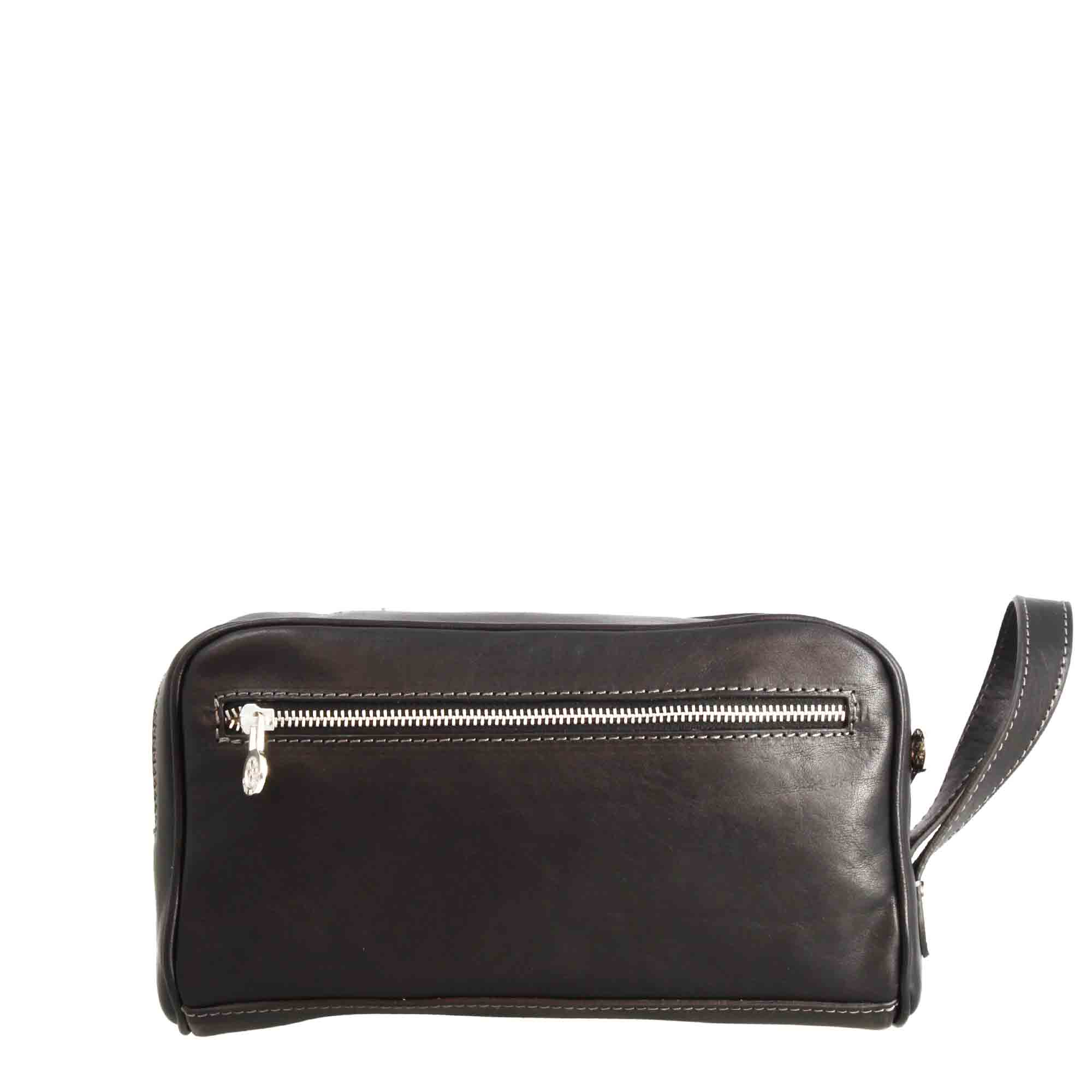 Necessaire doppio grande in pelle pieno fiore con doppia zip e tasca utility - LeonardoShoes