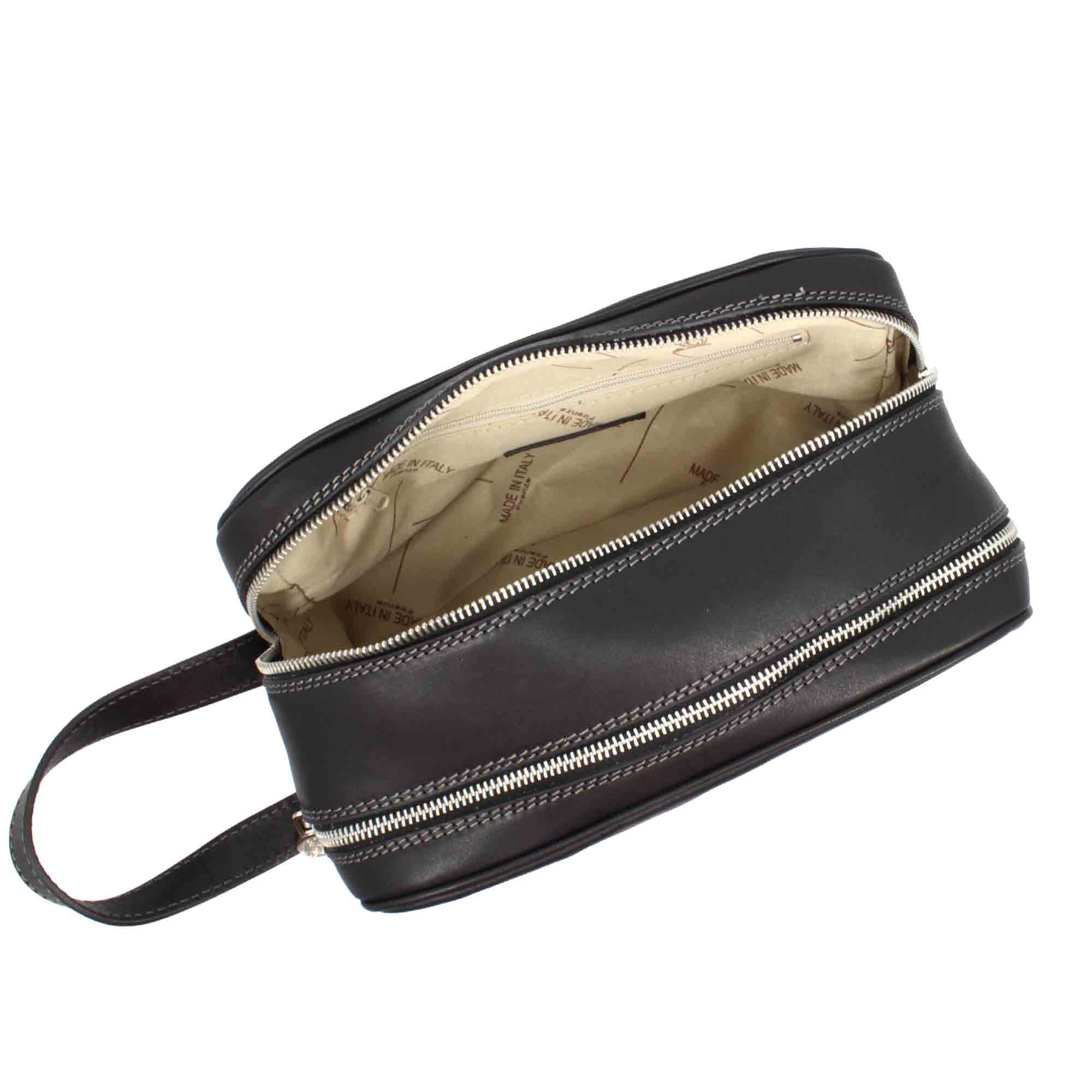 Necessaire doppio grande in pelle pieno fiore con doppia zip e tasca utility - LeonardoShoes