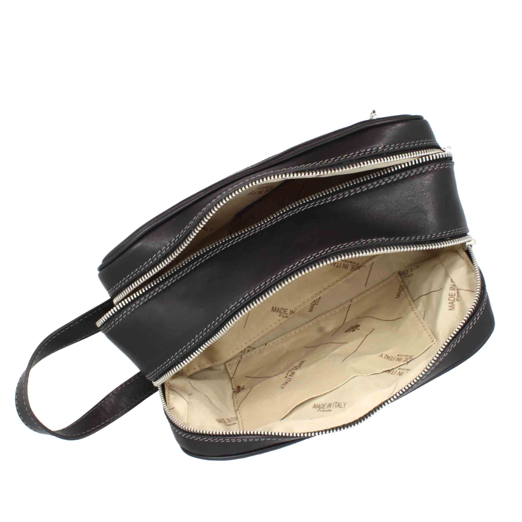Necessaire doppio grande in pelle pieno fiore con doppia zip e tasca utility - LeonardoShoes