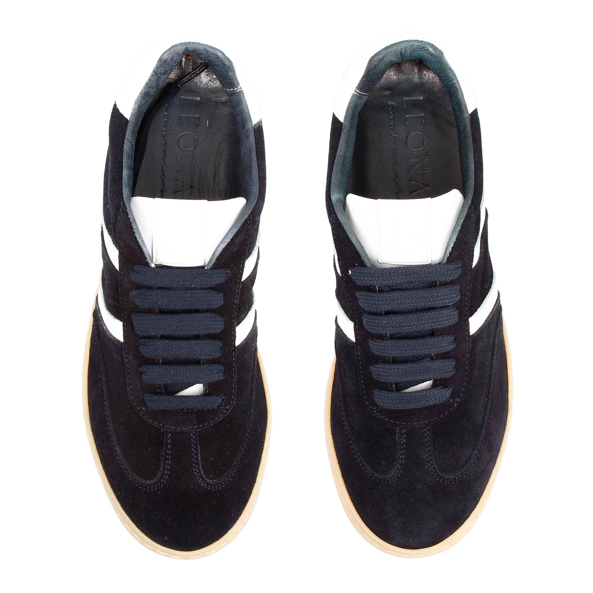 Women's handmade sneaker in white and blue leather