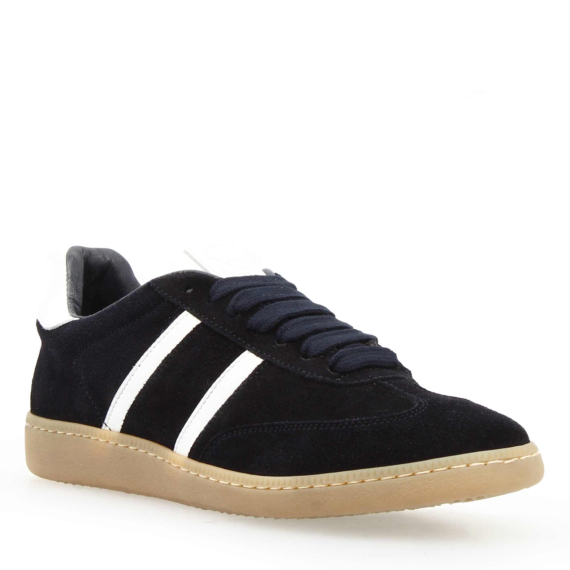 Women's handmade sneaker in white and blue leather