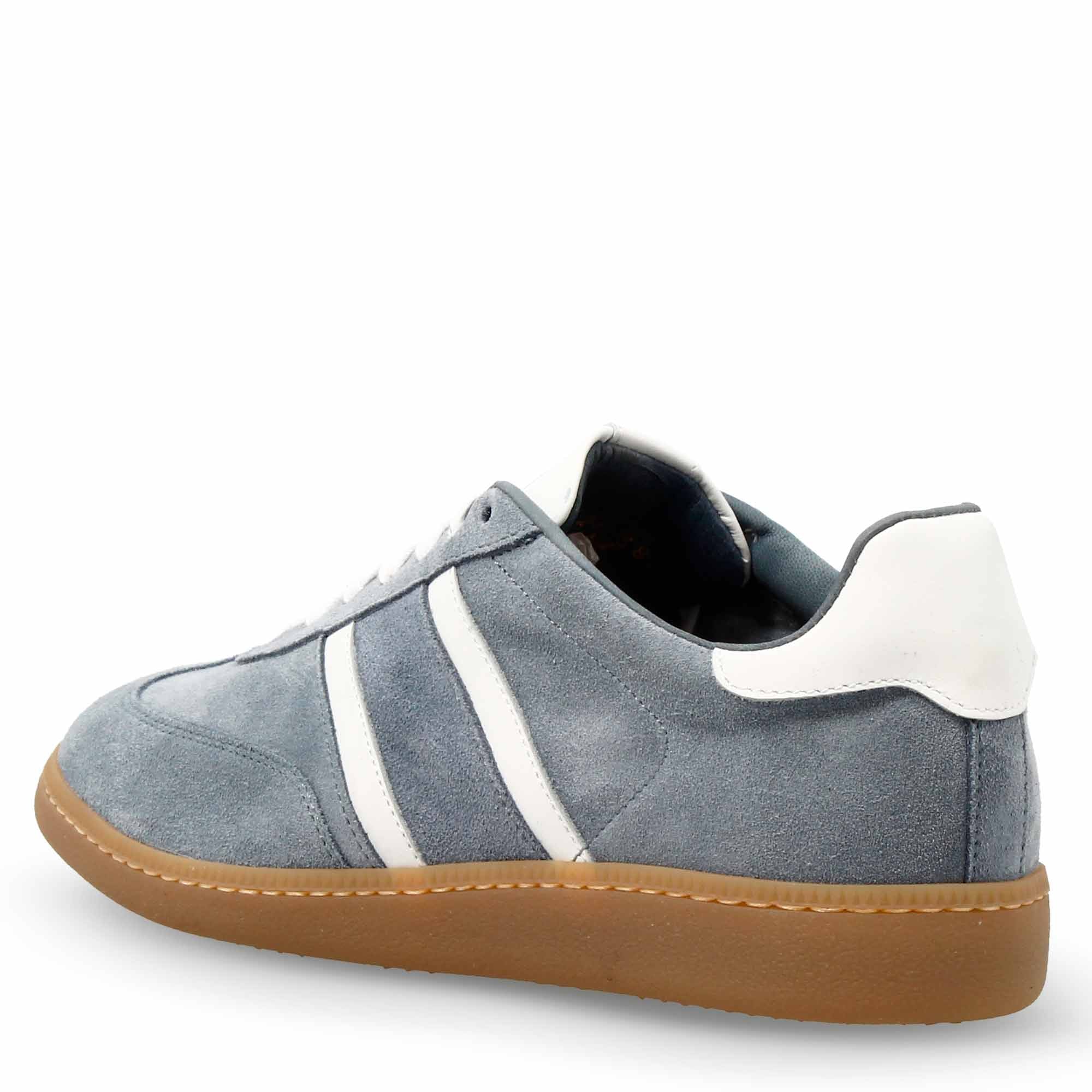 Sneaker artigianale da donna in pelle colore bianco e celeste