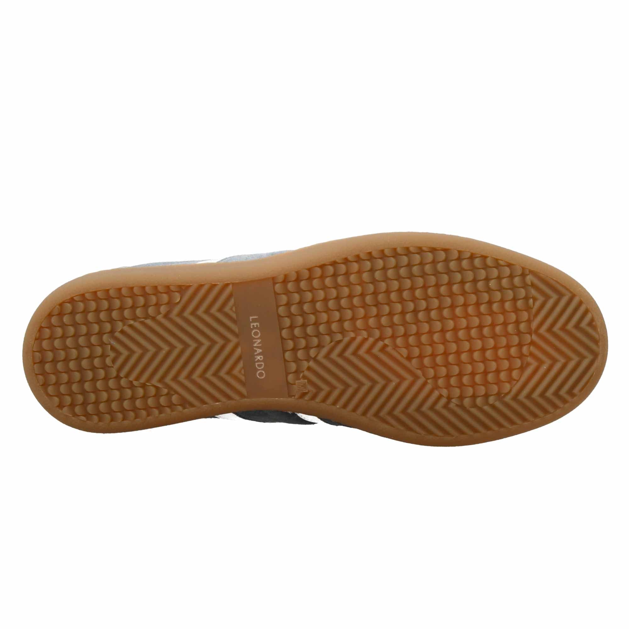 Sneaker artigianale da donna in pelle colore bianco e celeste