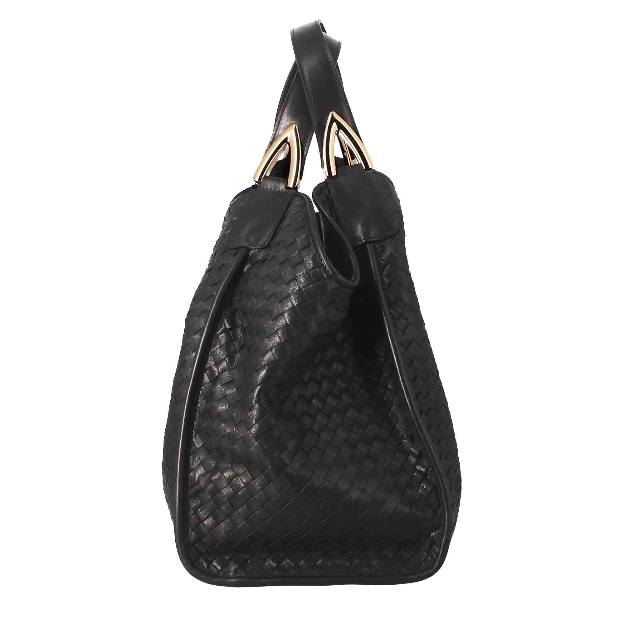 Damenhandtasche aus schwarzem gewebtem Leder, handgefertigt