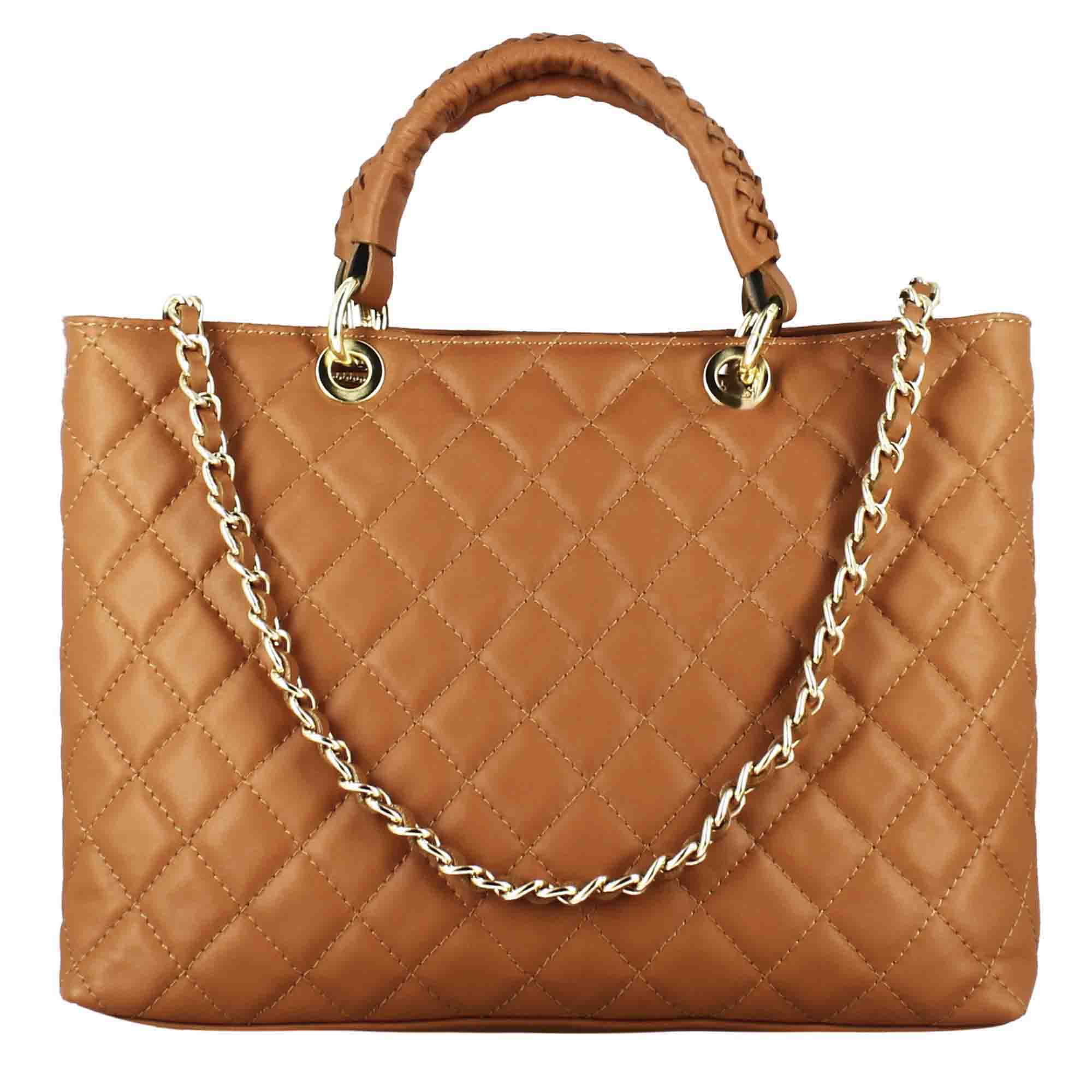 Borsa shopper Vanity con tracolla in pelle trapuntata colore marrone