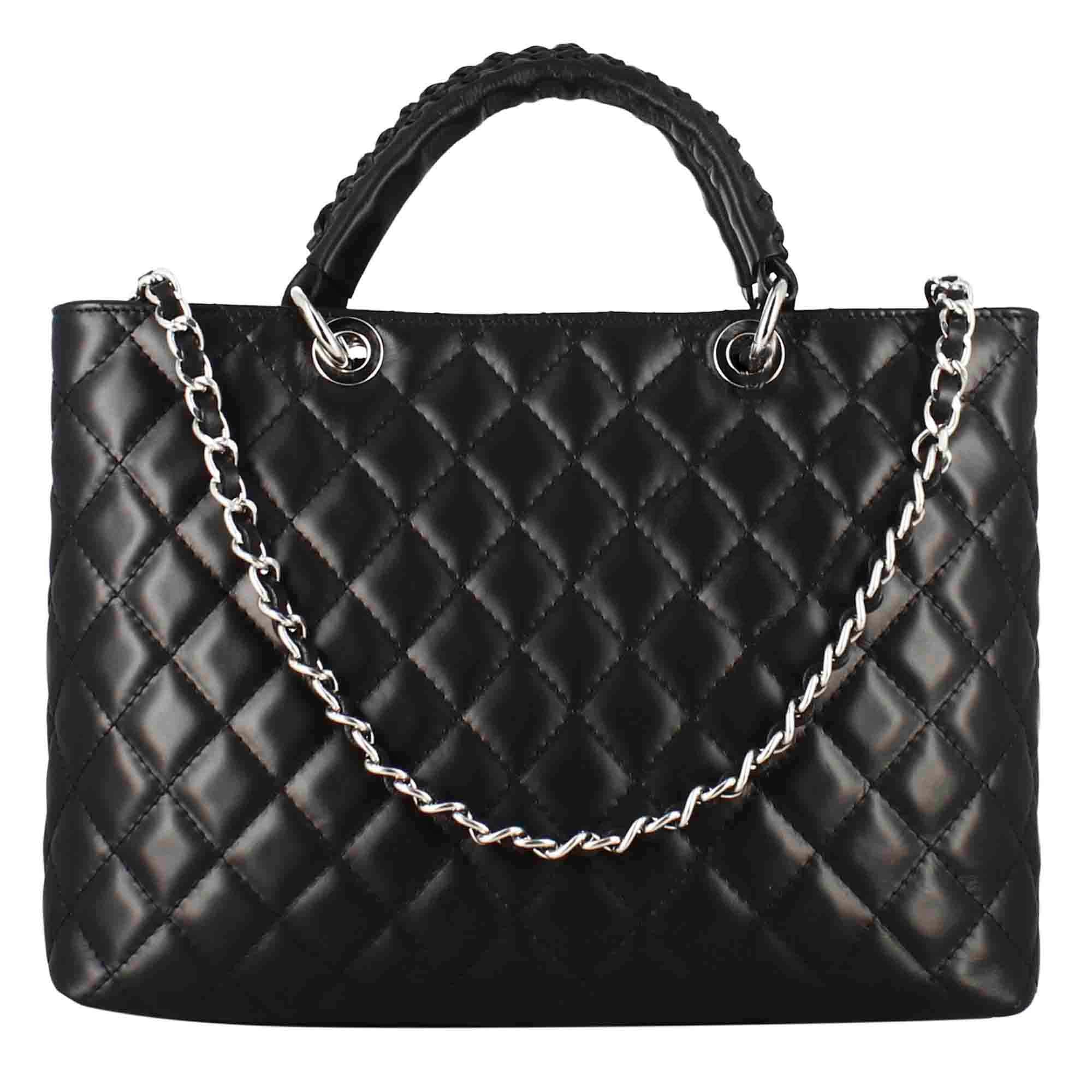 Borsa shopper Vanity con tracolla in pelle trapuntata colore nero