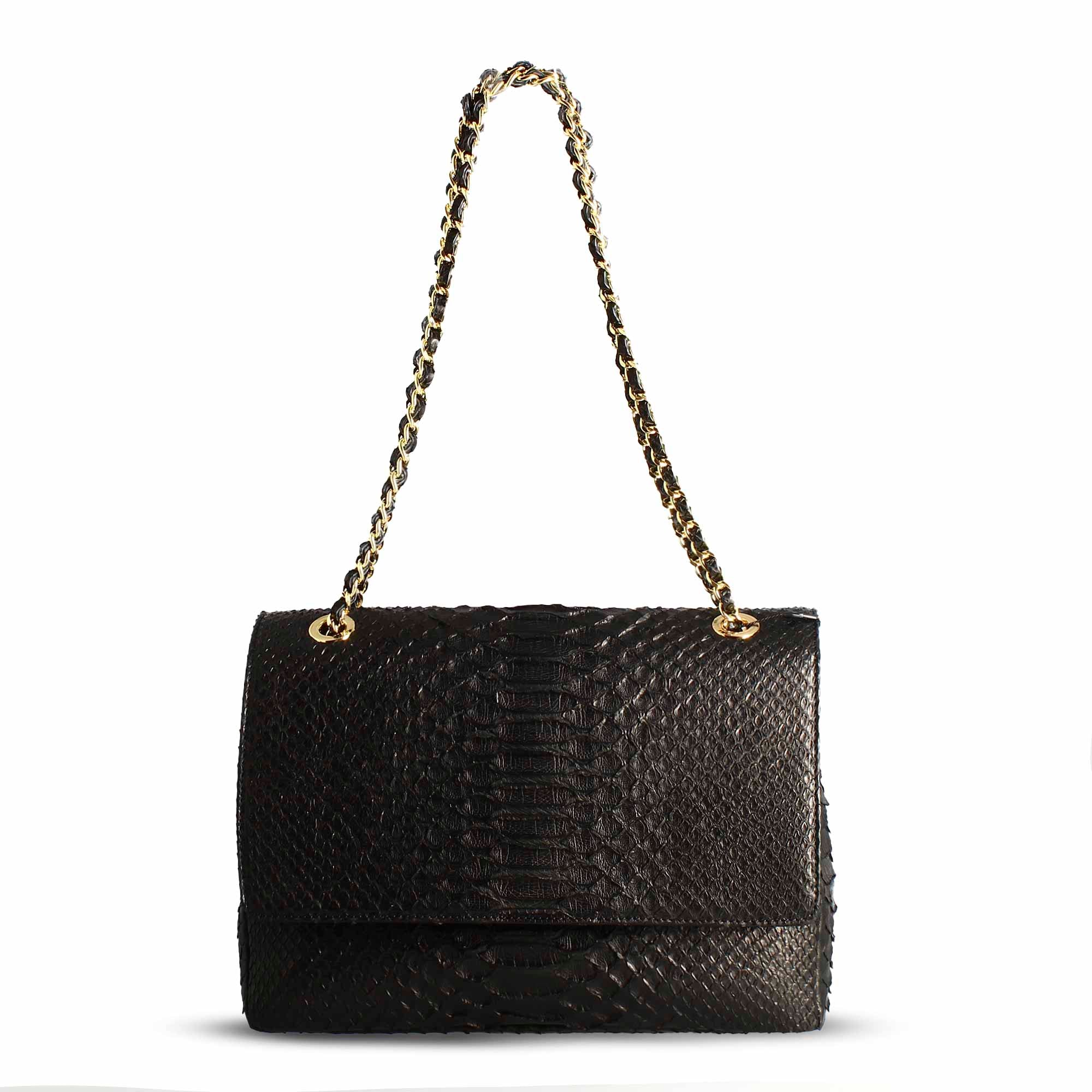 Women's shoulder bag in black fine leather