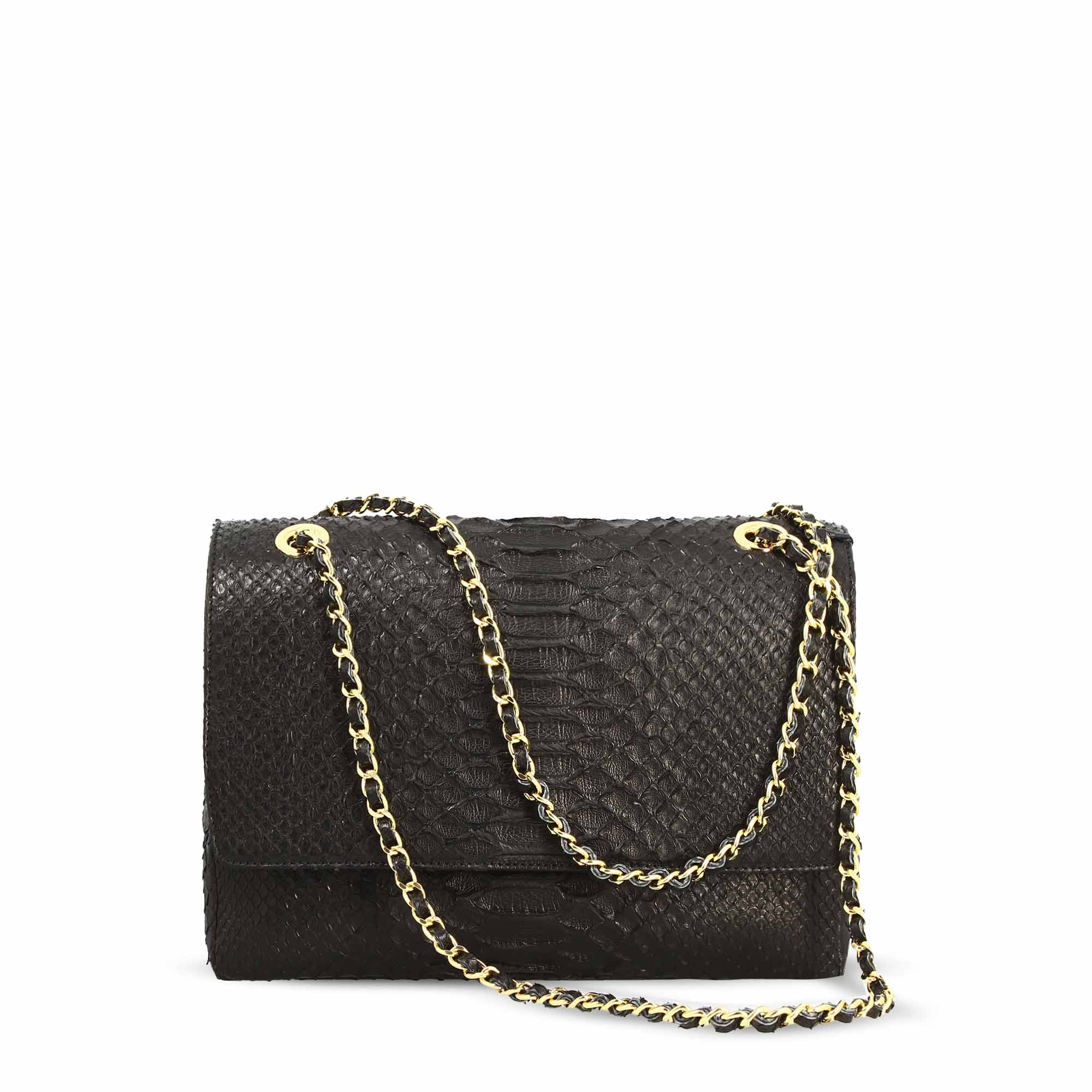Women's shoulder bag in black fine leather