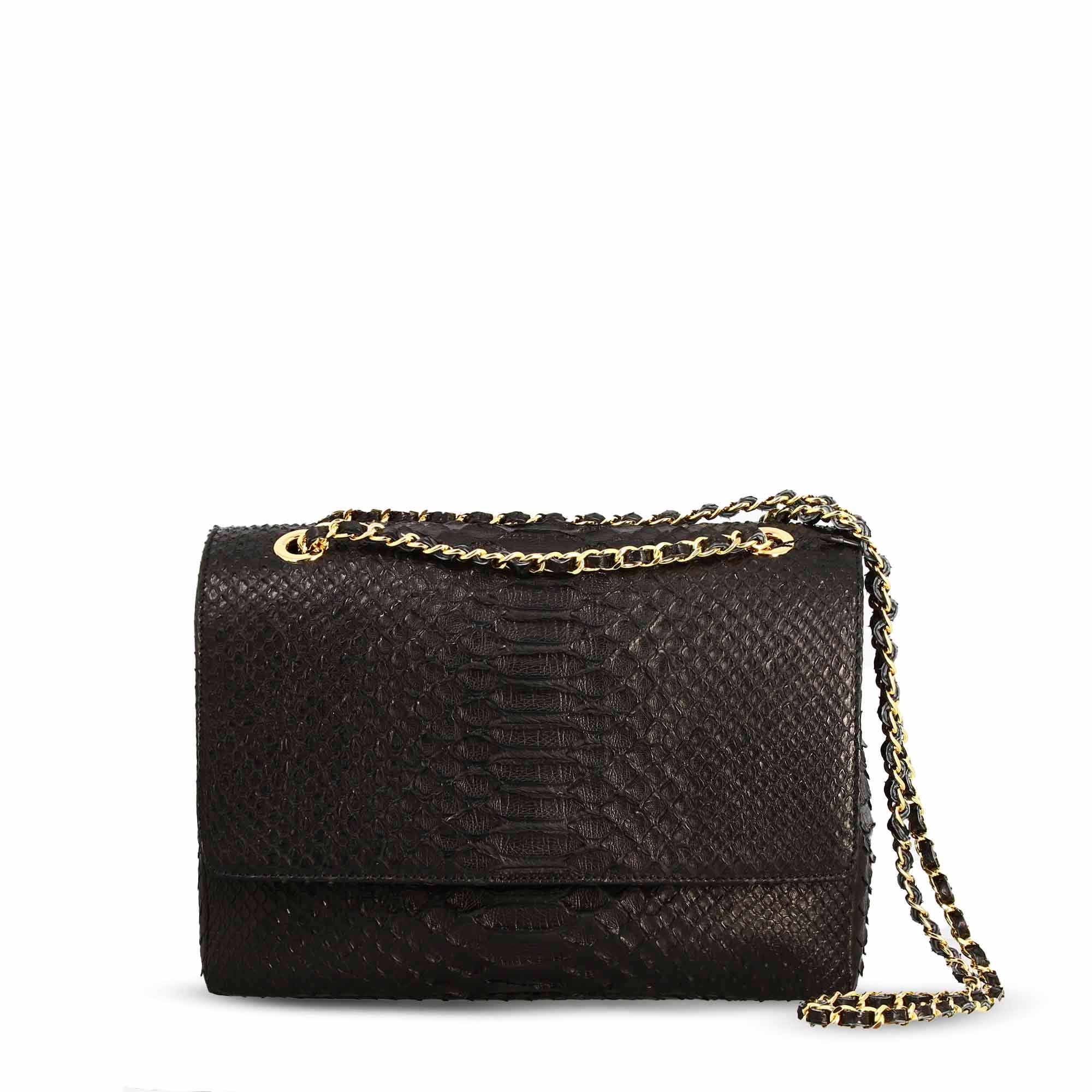 Women's shoulder bag in black fine leather