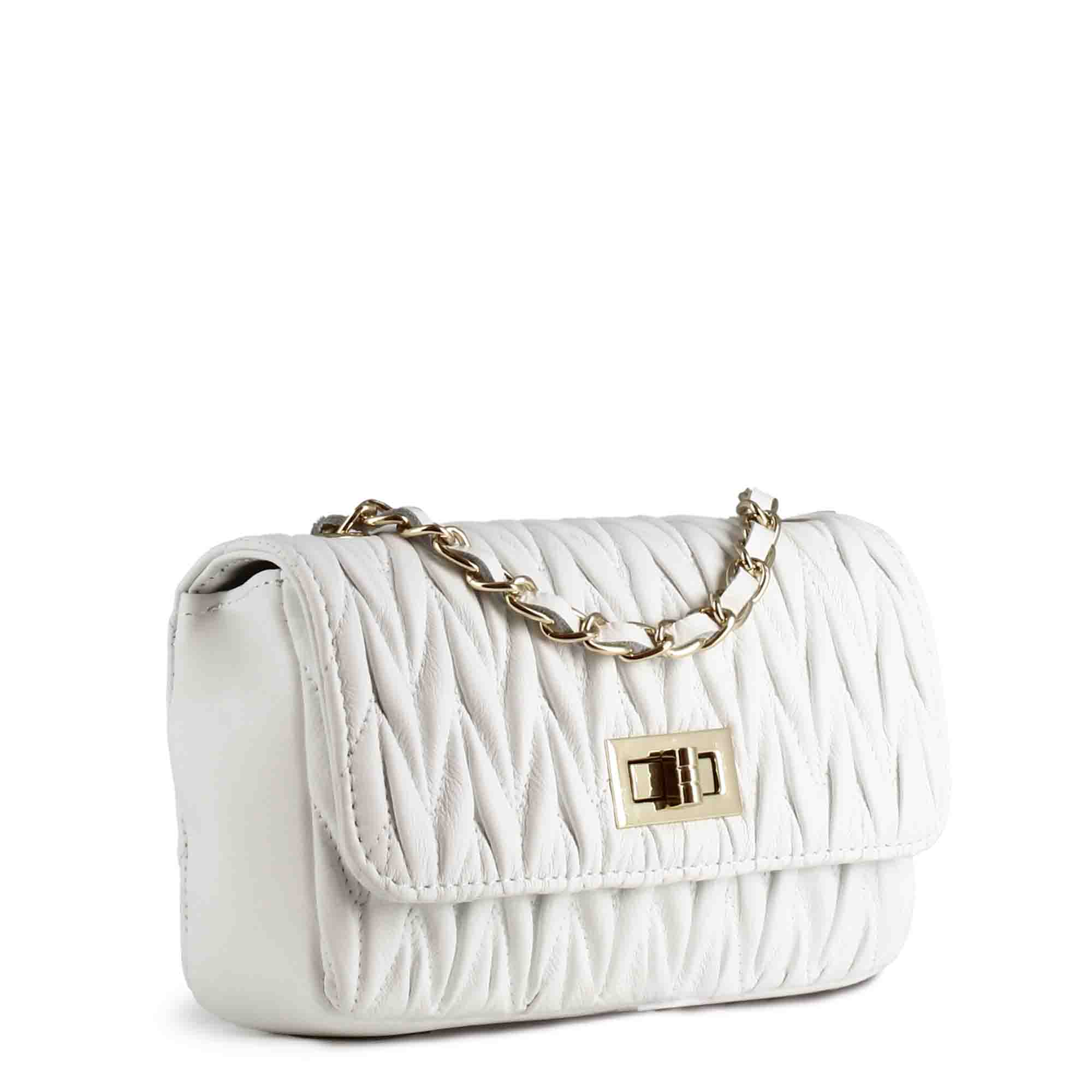 Women's handbag in white leather with jewel shoulder strap