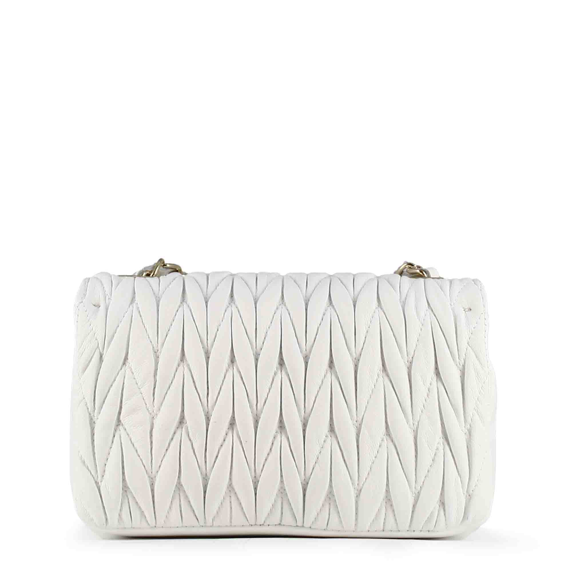 Women's handbag in white leather with jewel shoulder strap