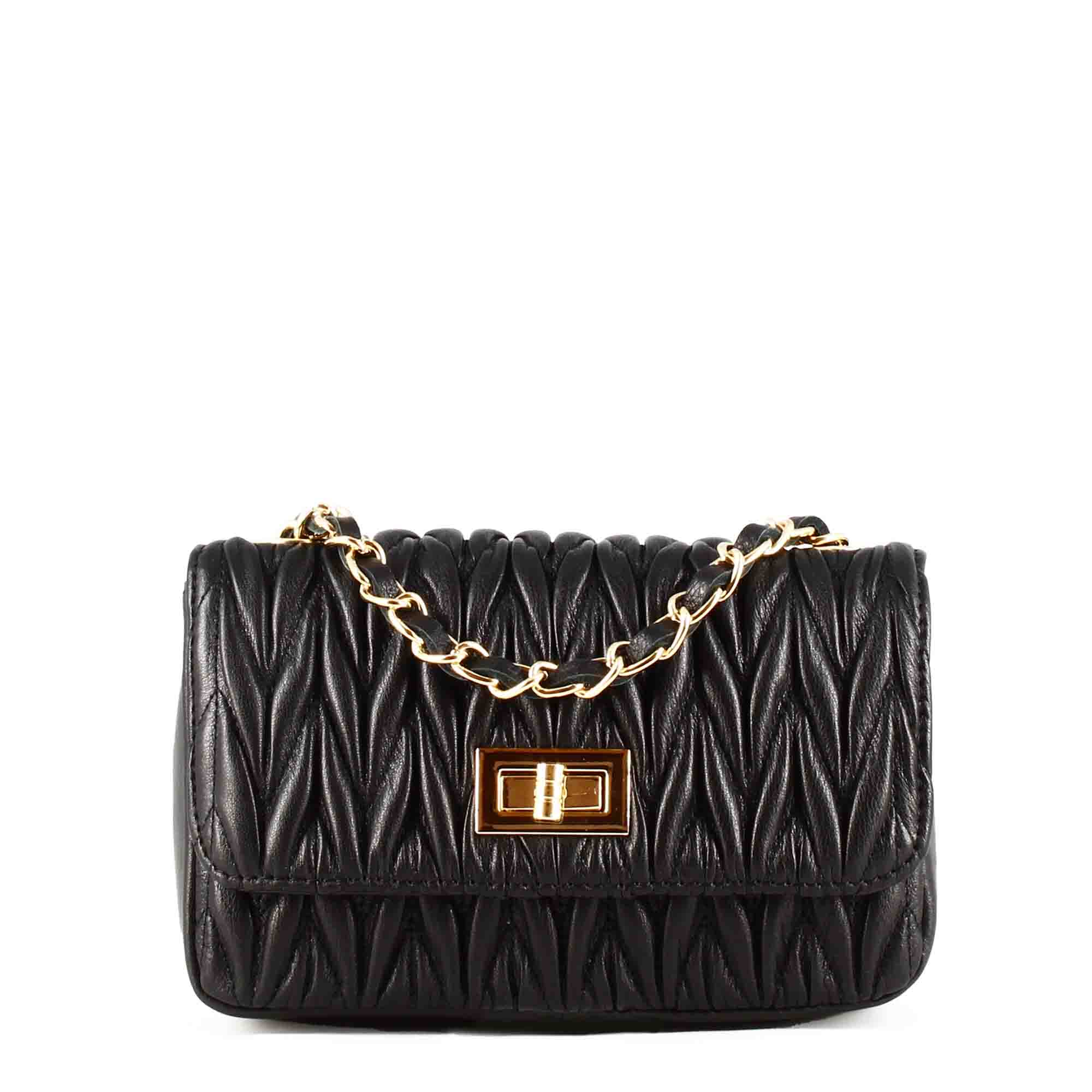 Women's handbag in black leather with jewel shoulder strap