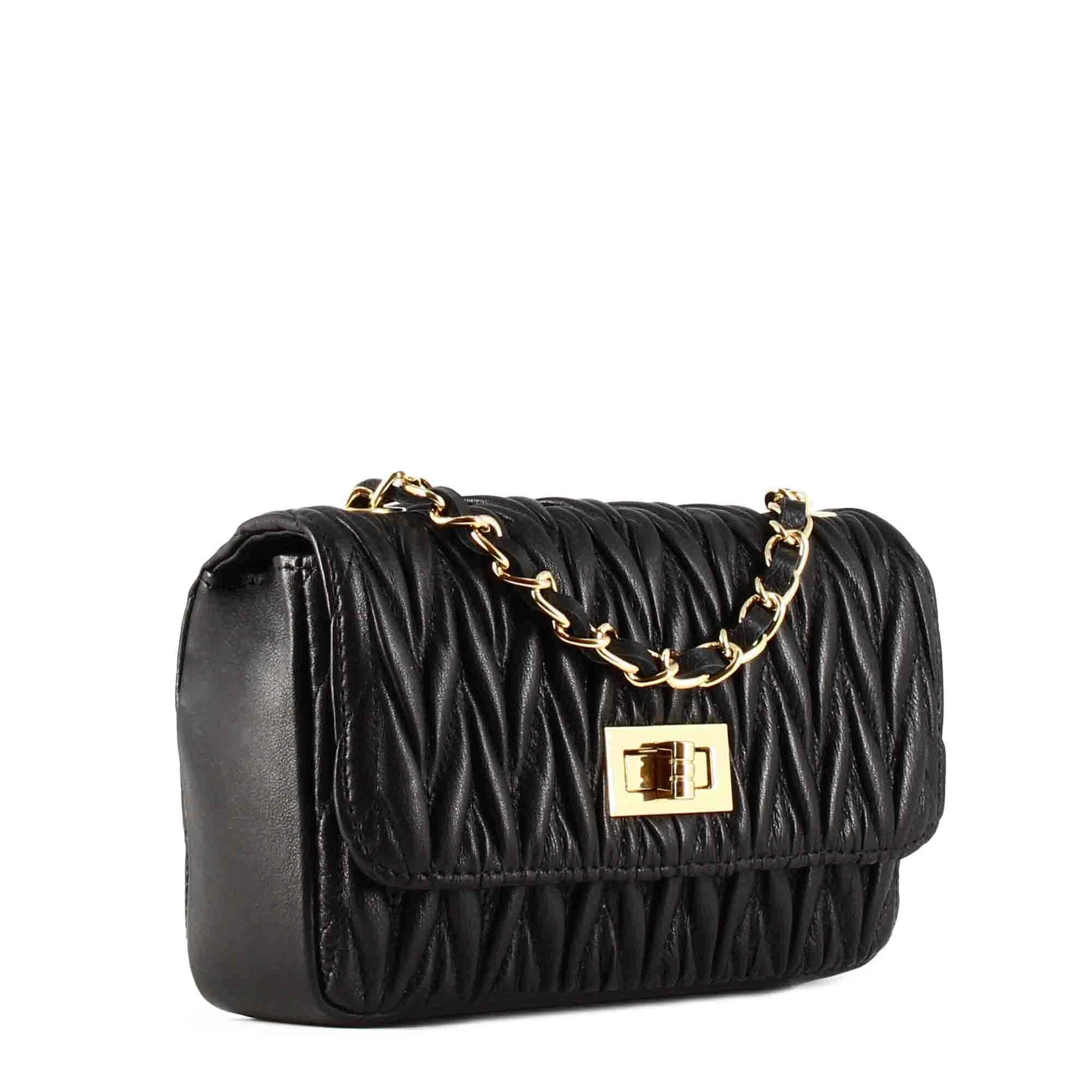 Women's handbag in black leather with jewel shoulder strap
