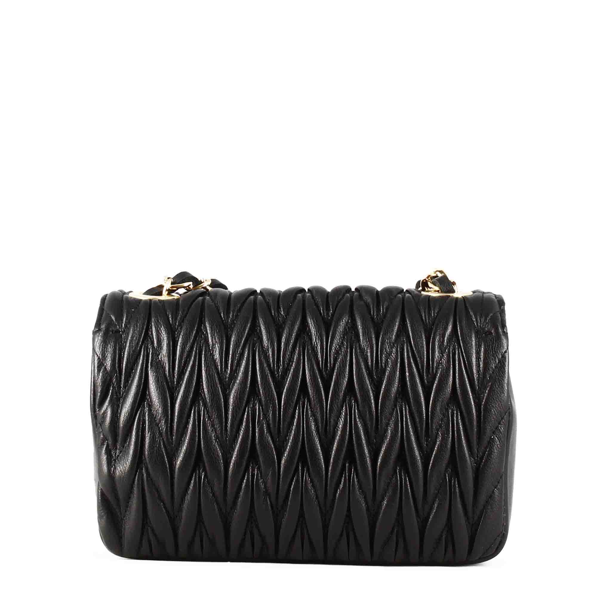 Women's handbag in black leather with jewel shoulder strap