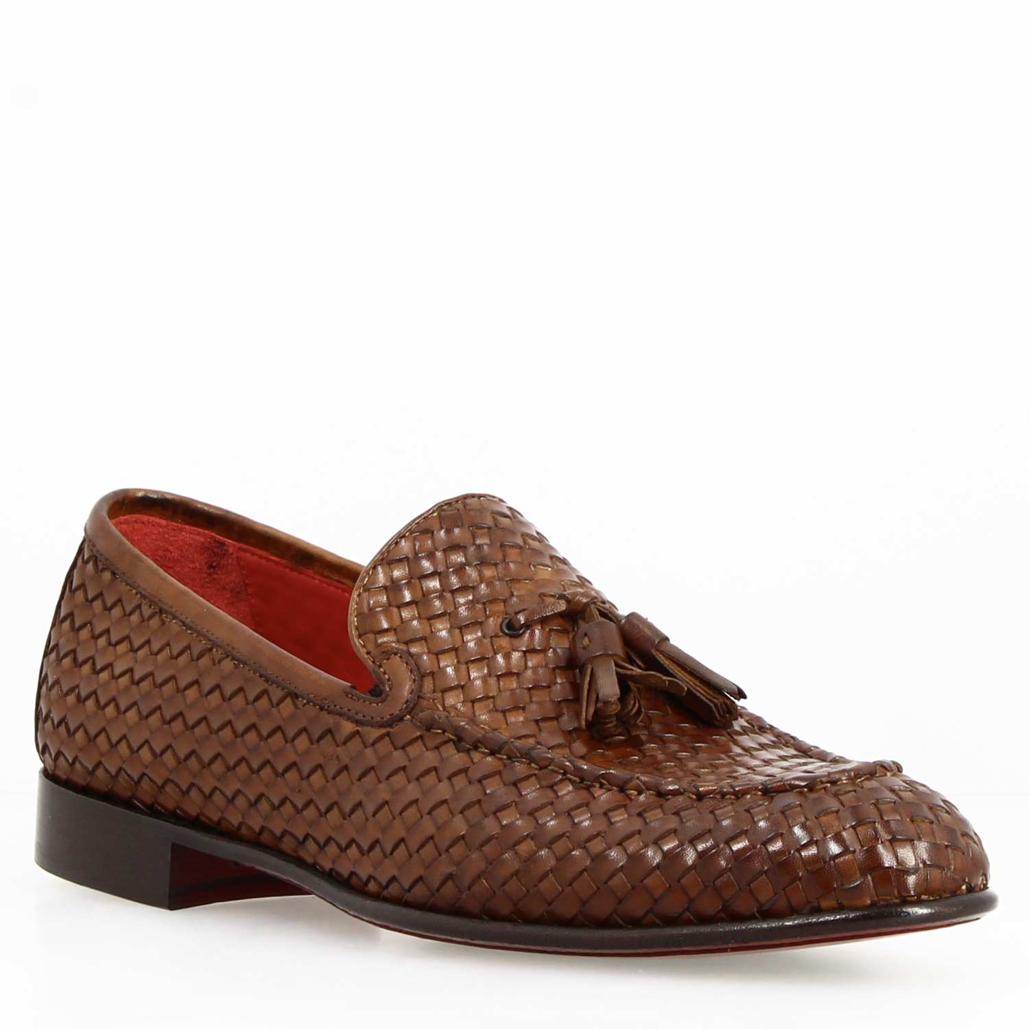 Mocassino Novello da uomo in pelle intrecciata marrone