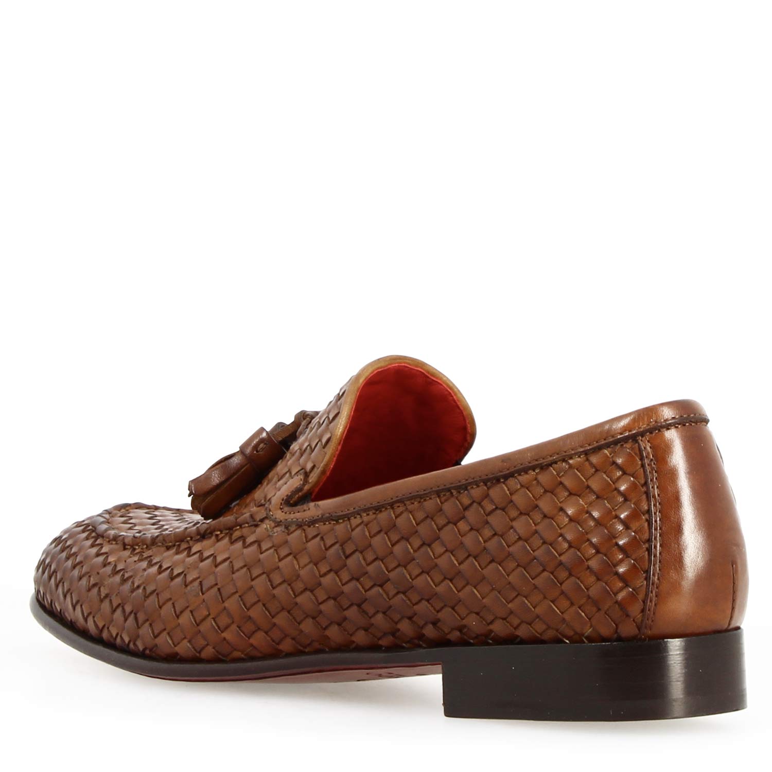 Mocassino Novello da uomo in pelle intrecciata marrone