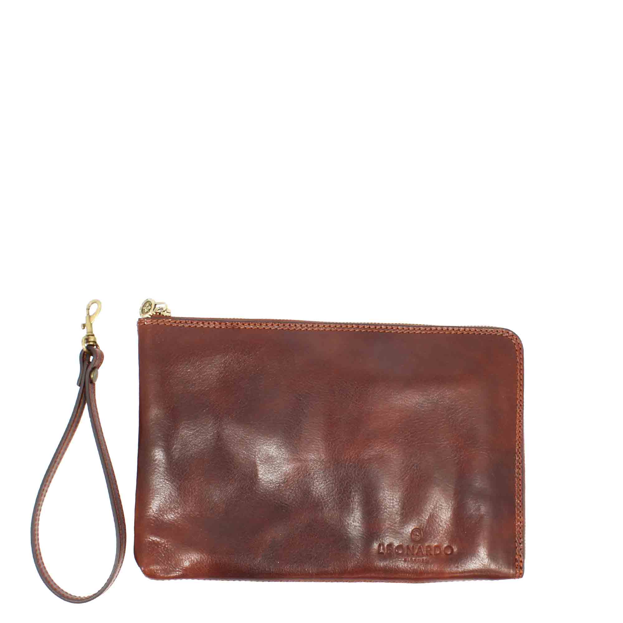 Piattina a mano grande in pelle pieno fiore con chiusura a zip e tre scomparti - LeonardoShoes