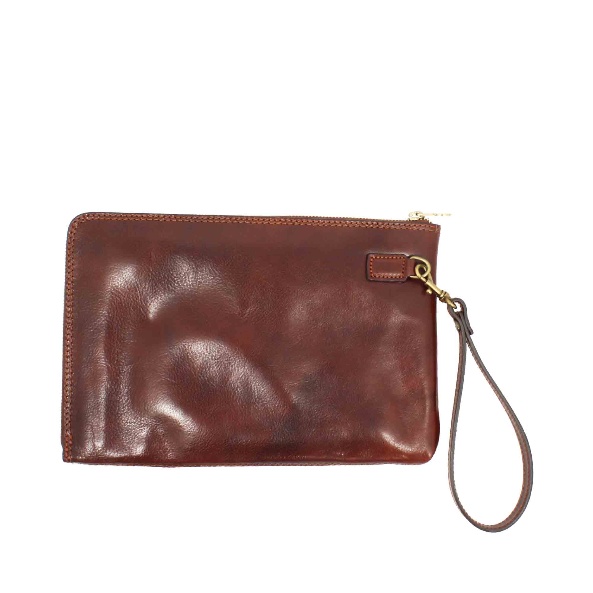 Piattina a mano grande in pelle pieno fiore con chiusura a zip e tre scomparti - LeonardoShoes