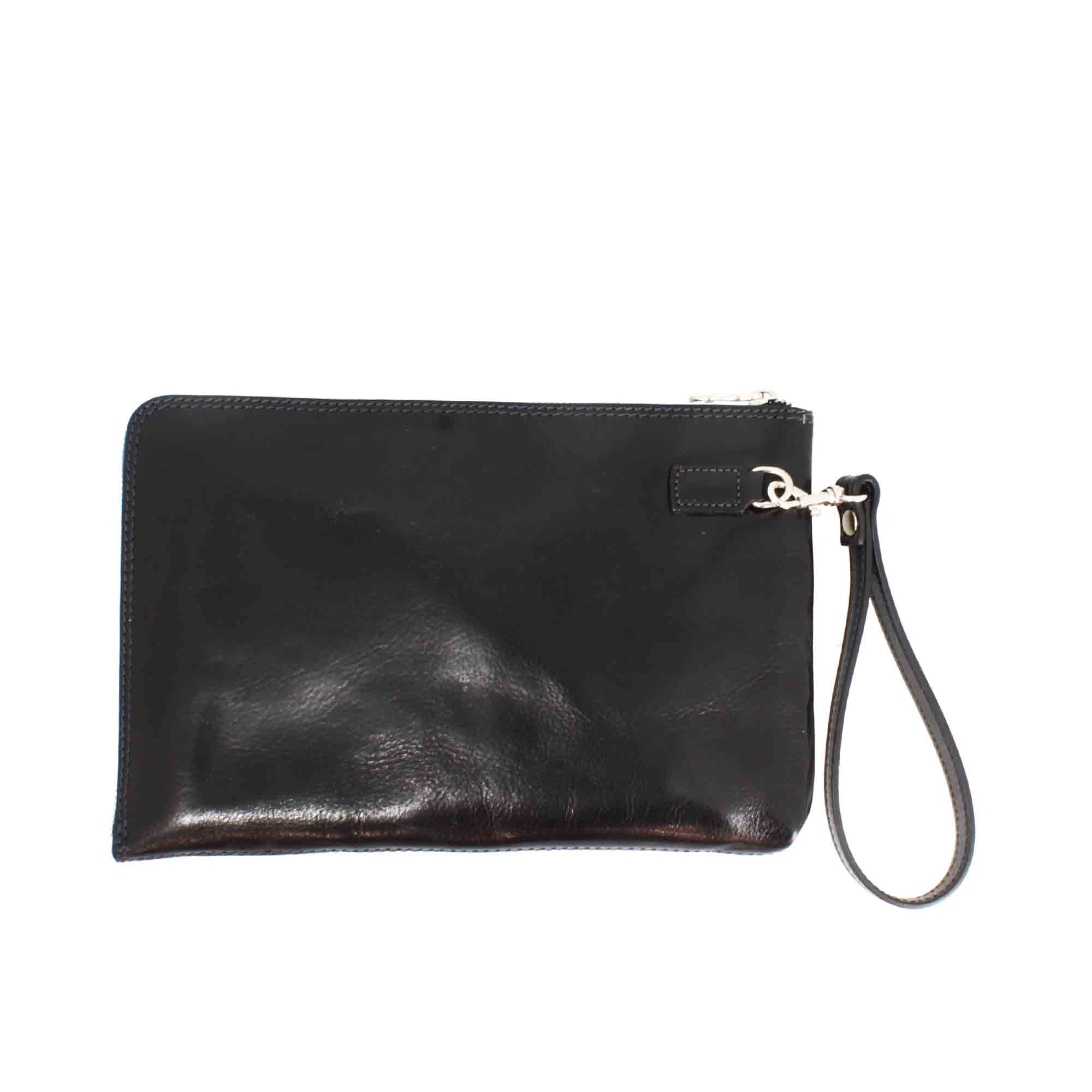 Piattina a mano grande in pelle pieno fiore con chiusura a zip e tre scomparti - LeonardoShoes