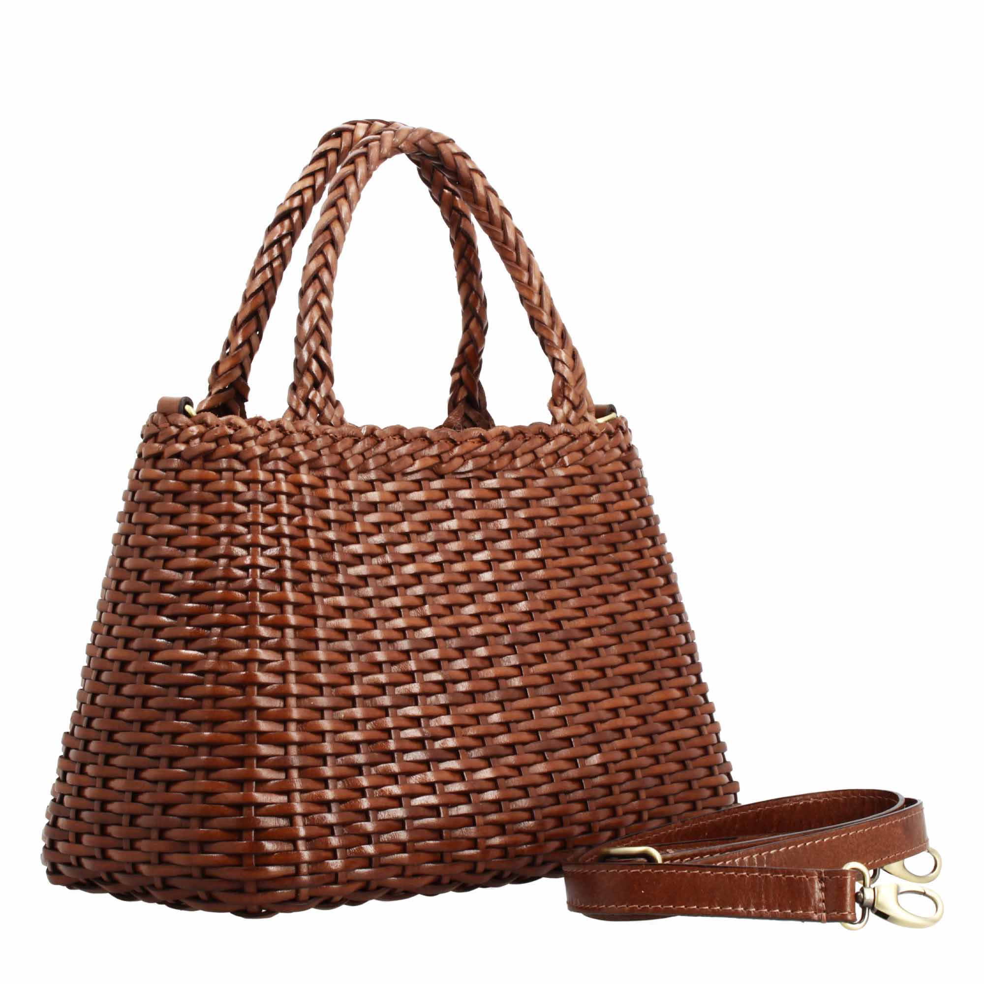 Borsa Canestra XL artigianale in pelle intrecciata marrone