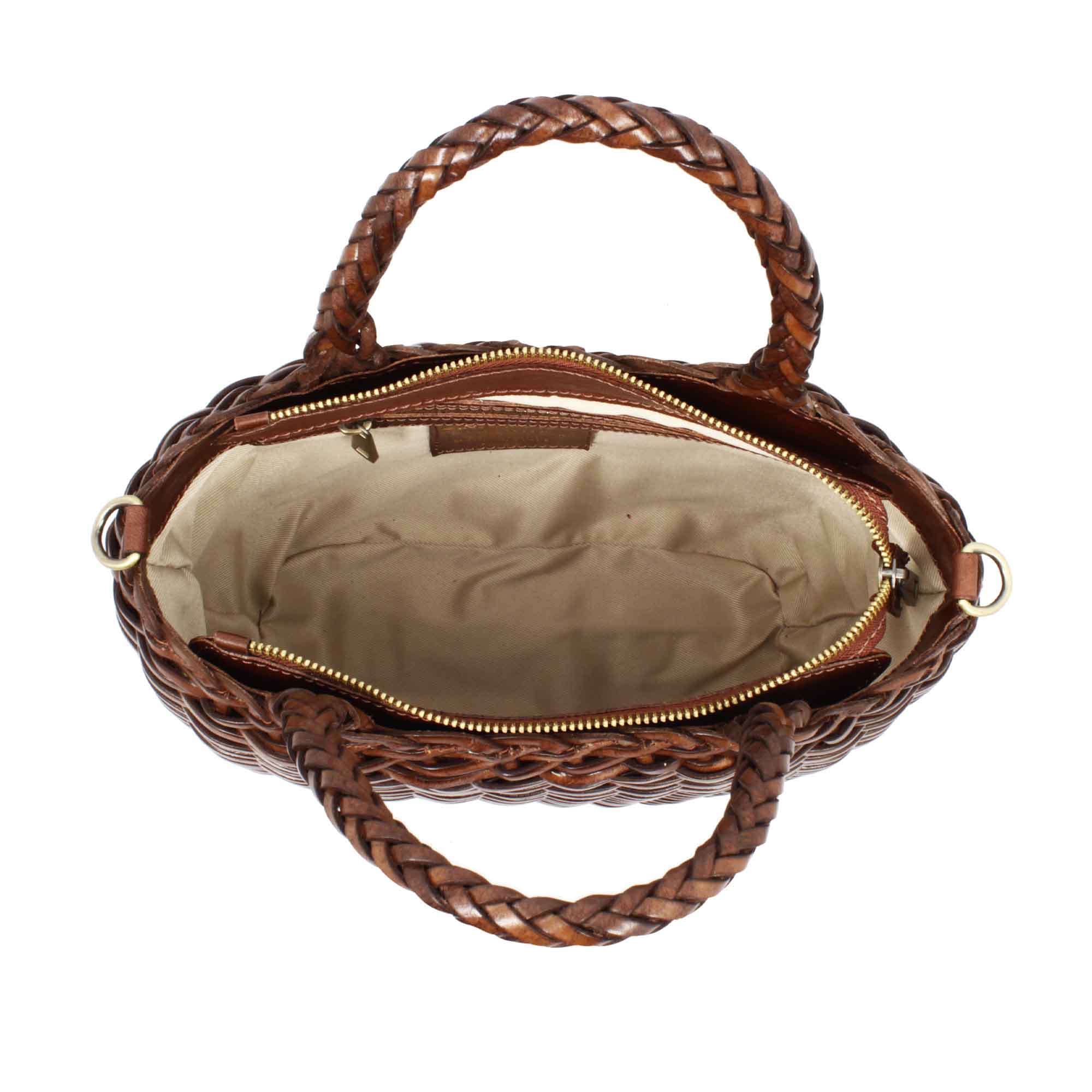 Borsa Canestra XL artigianale in pelle intrecciata marrone