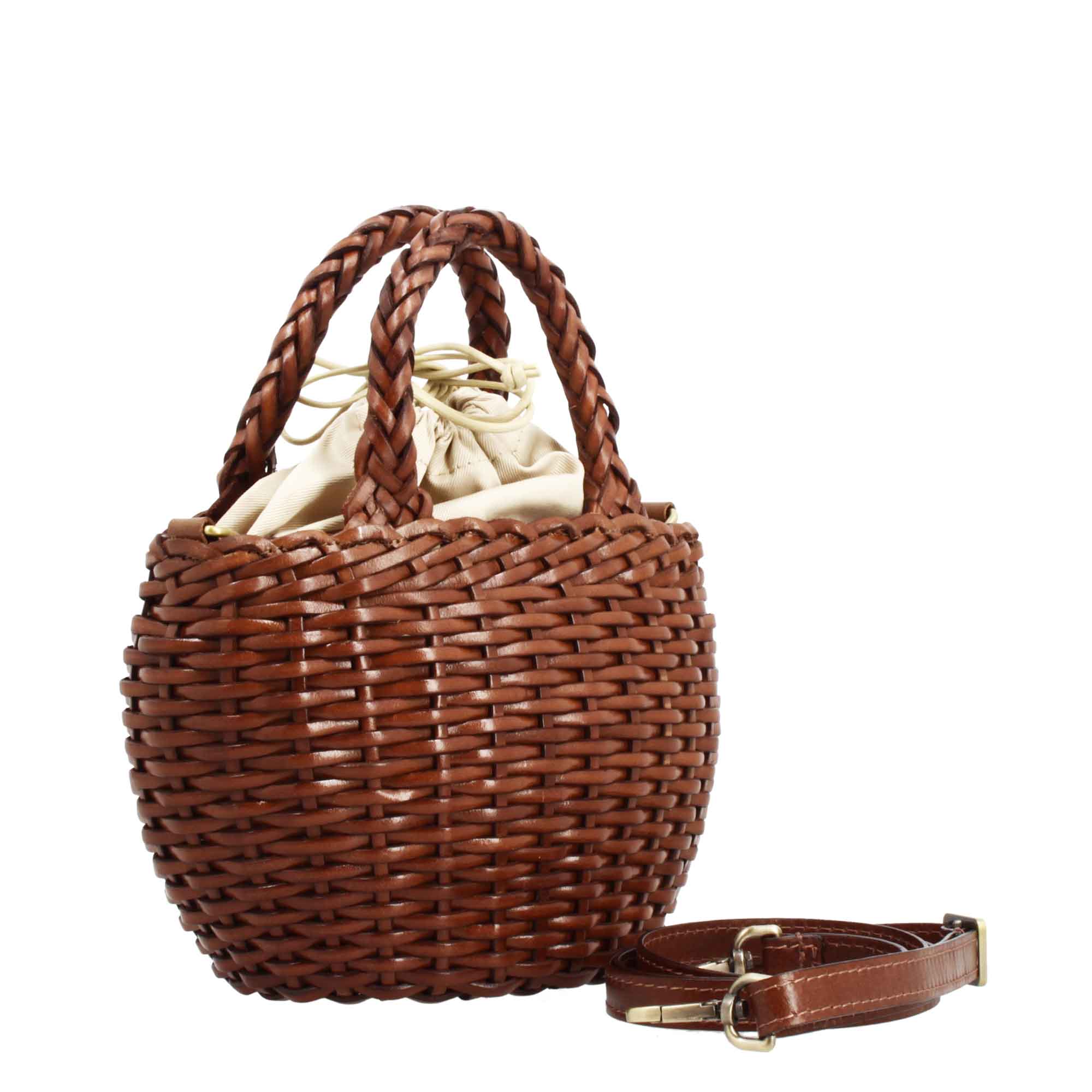Borsa Canestra M artigianale in pelle intrecciata marrone