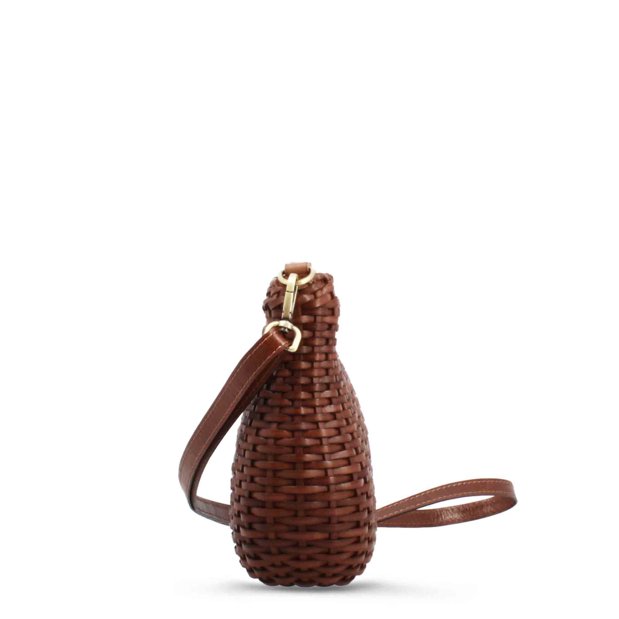 Canestra S Handcrafted Brown Woven Leather Bag