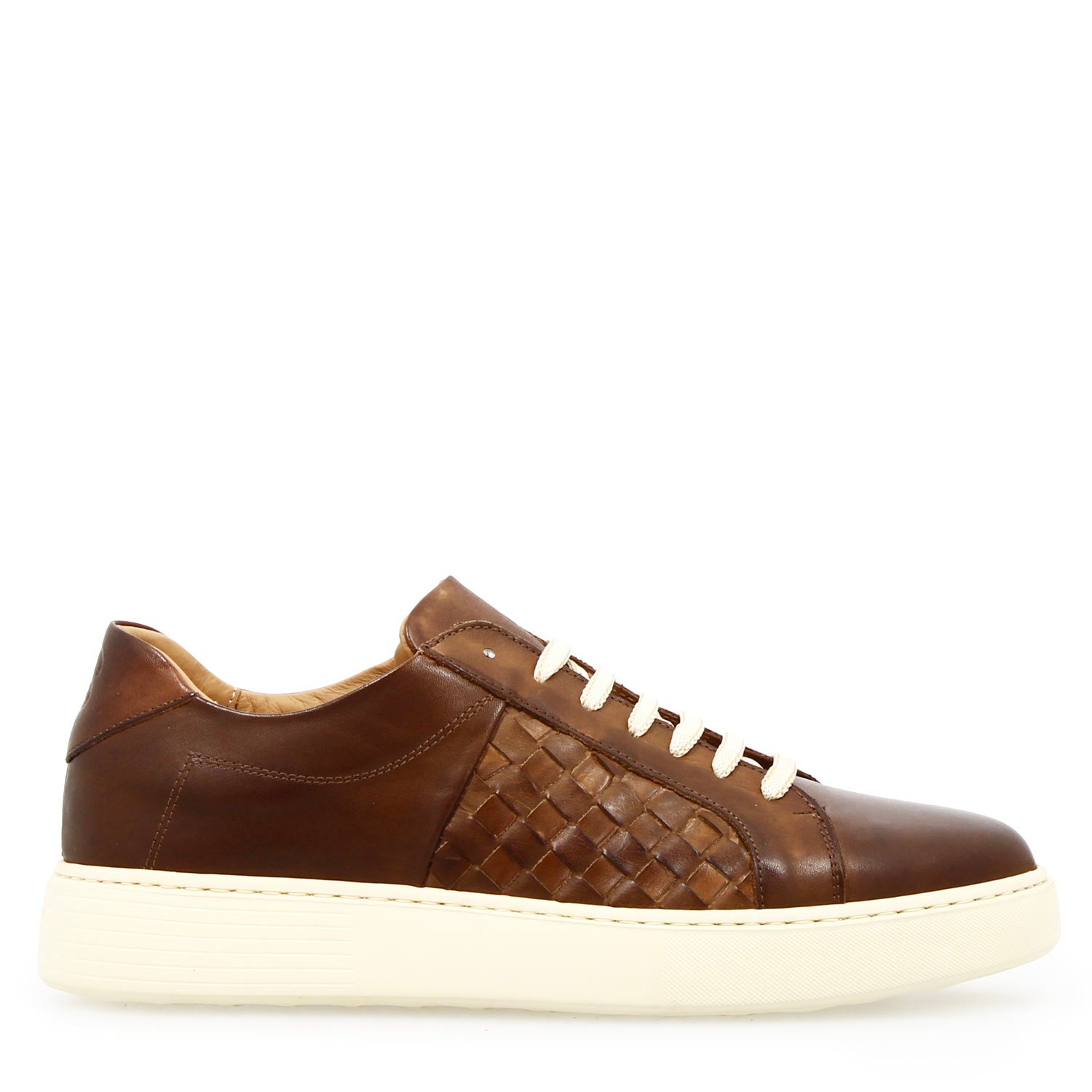 Men's Caronte sneaker in brown woven leather