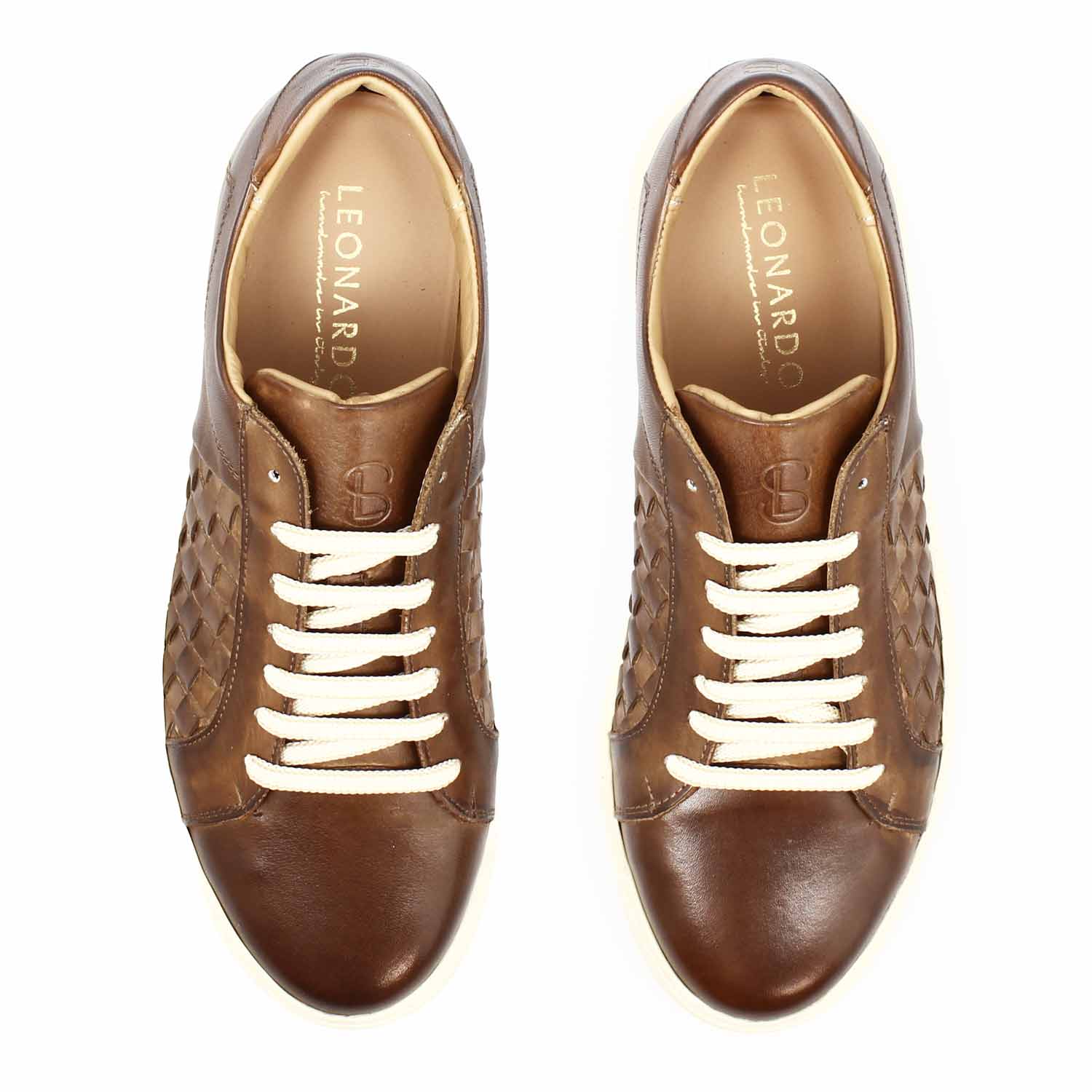 Men's Caronte sneaker in brown woven leather