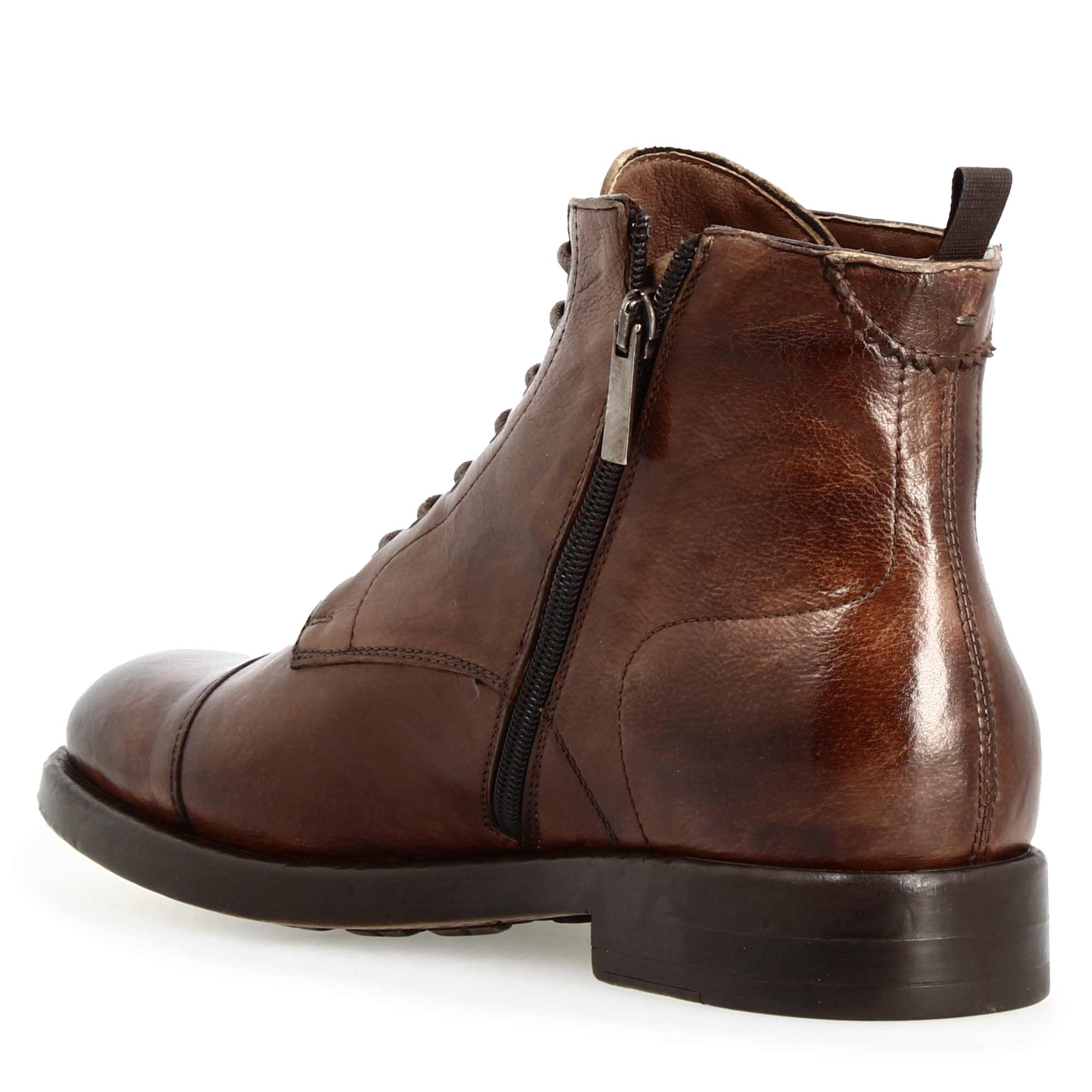 Men's brown premium leather cap toe ankle boot
