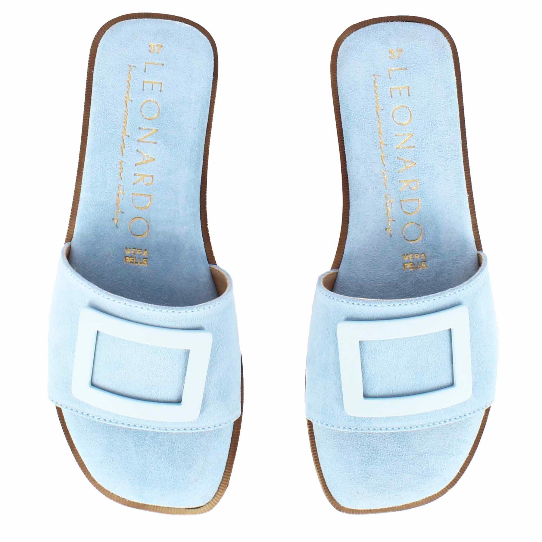 Women's suede slippers with turquoise band