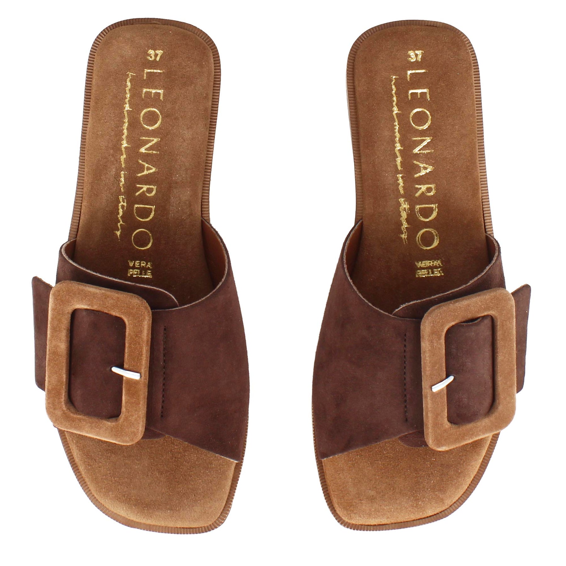 Light brown and dark brown suede women's slippers