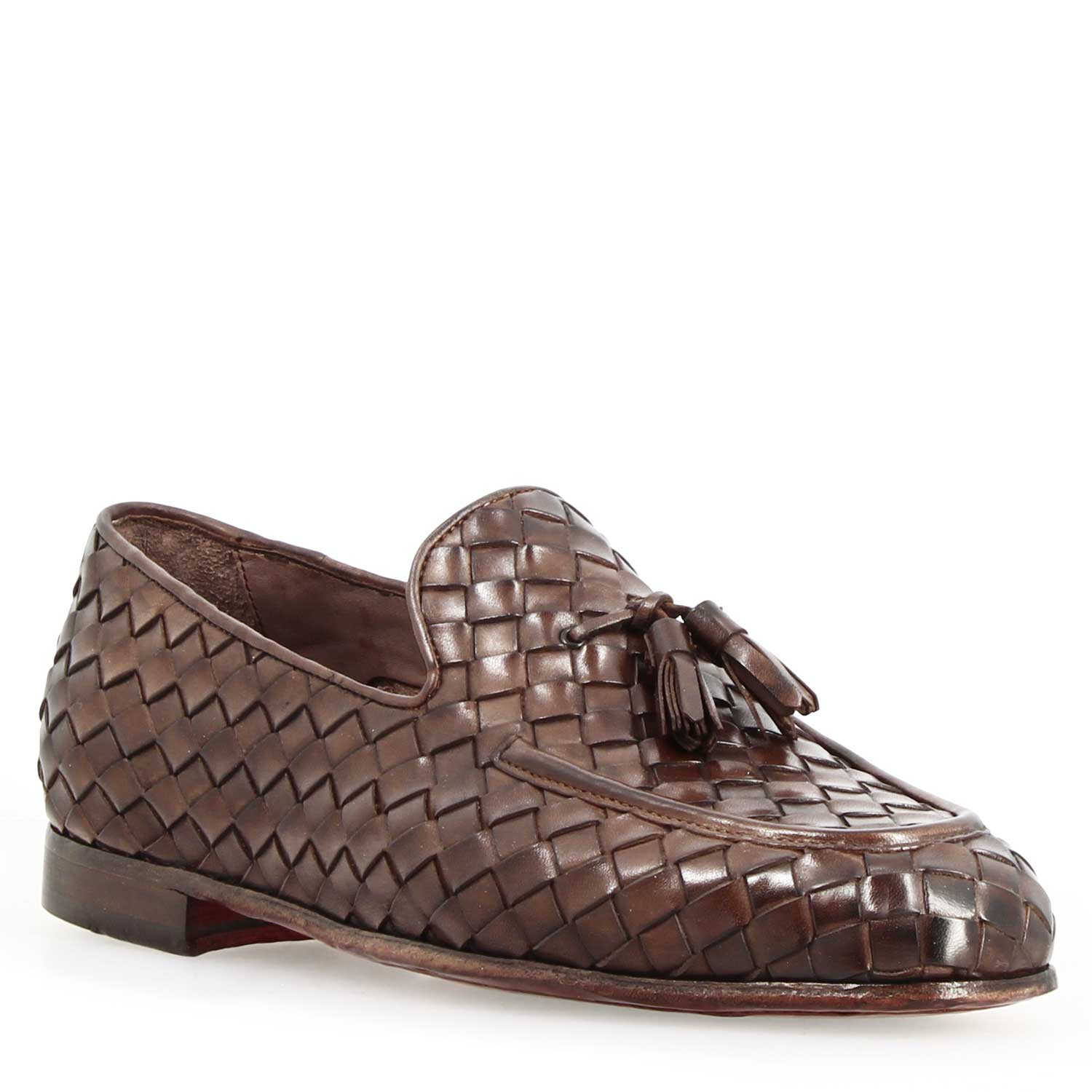 Mocassino Giuliano da uomo in pelle intrecciata moro