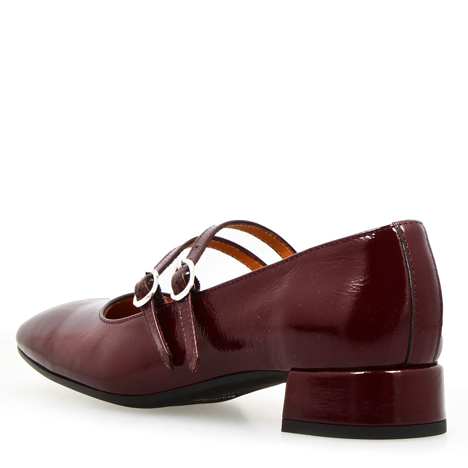 Mary Jane pumps in burgundy wrinkled shiny leather
