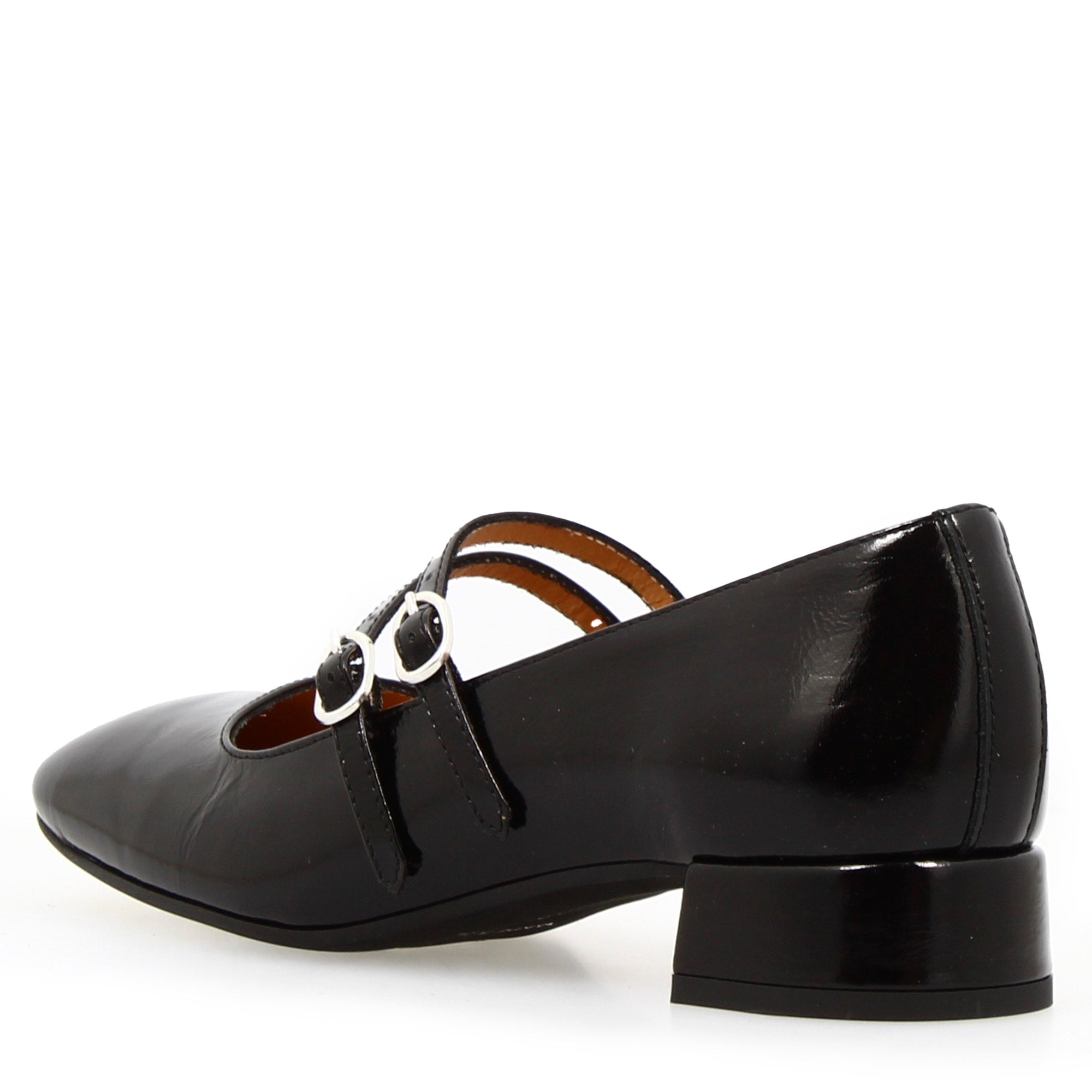 Mary Jane pumps in black wrinkled shiny leather