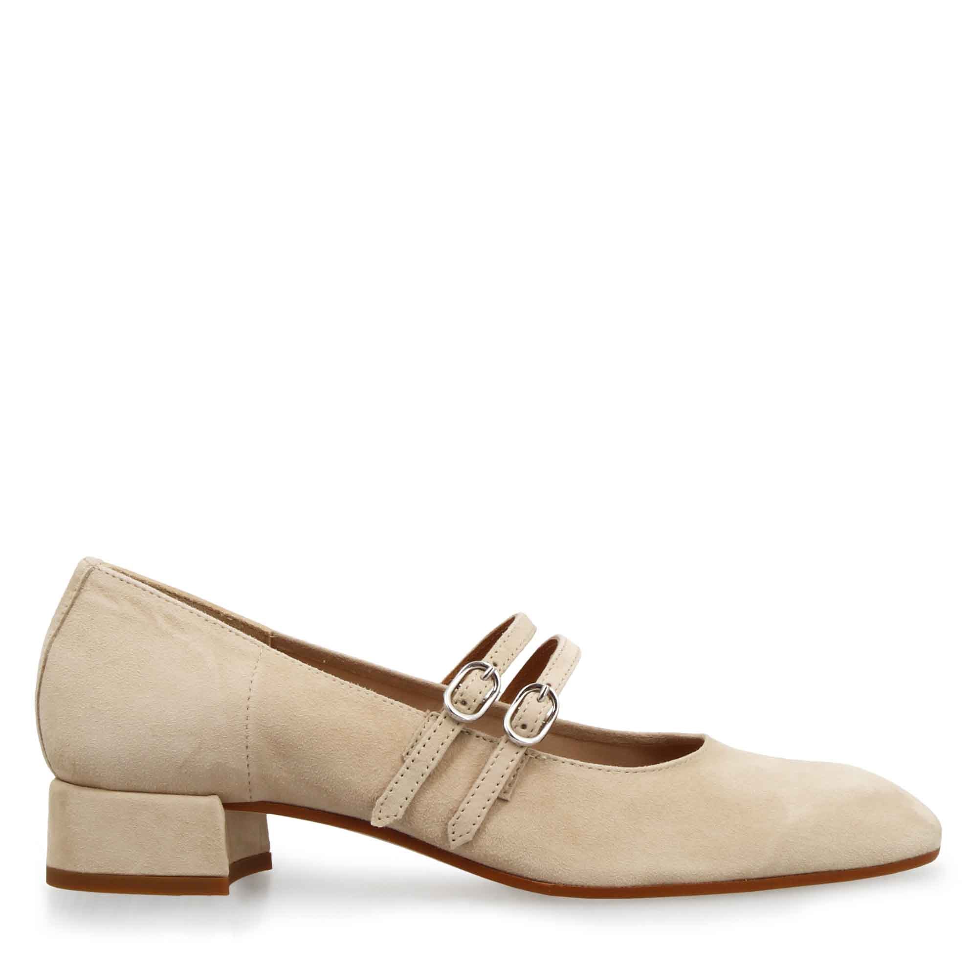 Décolleté Mary Jane in pelle scamosciata colore beige