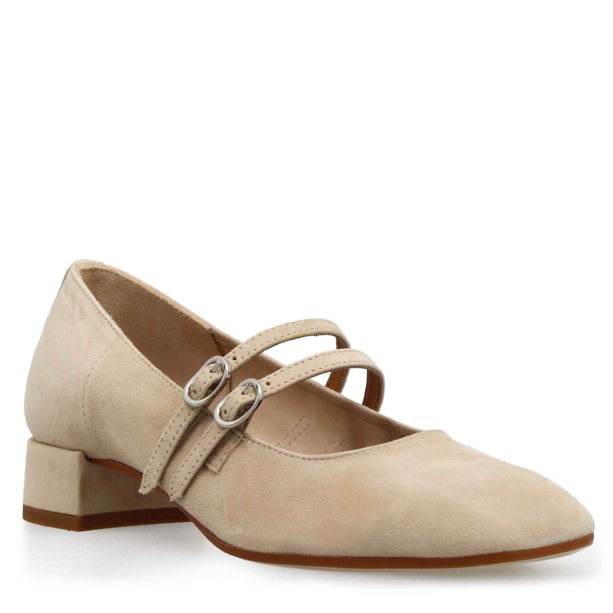 Décolleté Mary Jane in pelle scamosciata colore beige