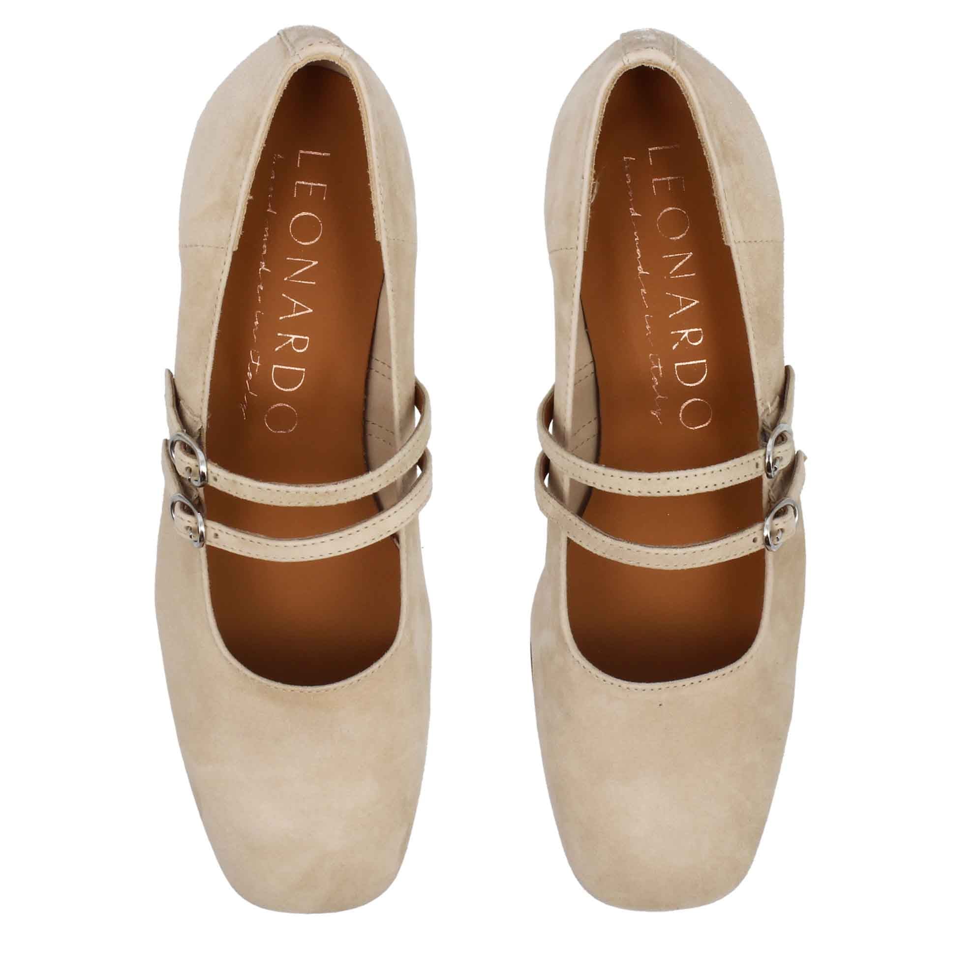 Décolleté Mary Jane in pelle scamosciata colore beige