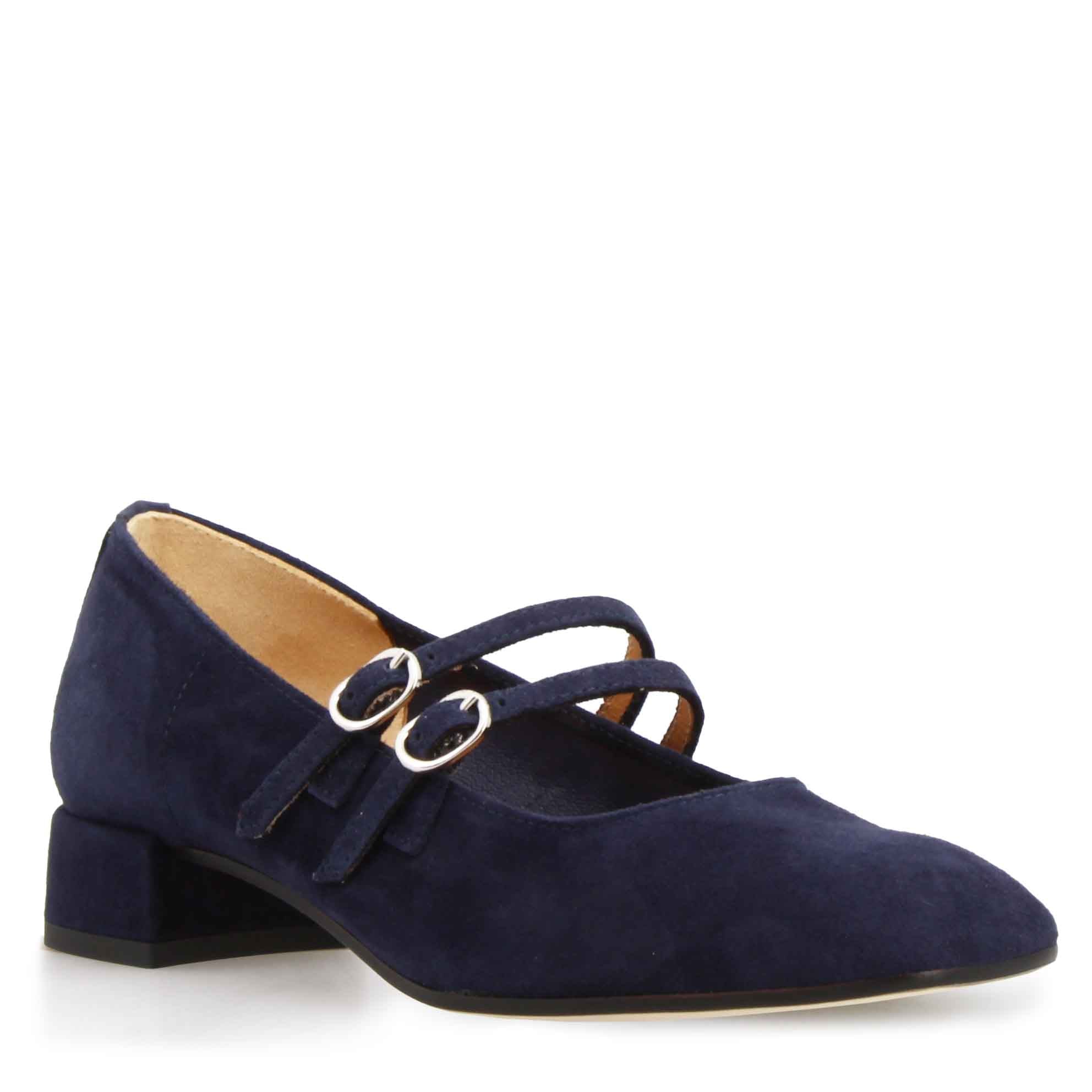 Escarpins Mary Jane en daim bleu