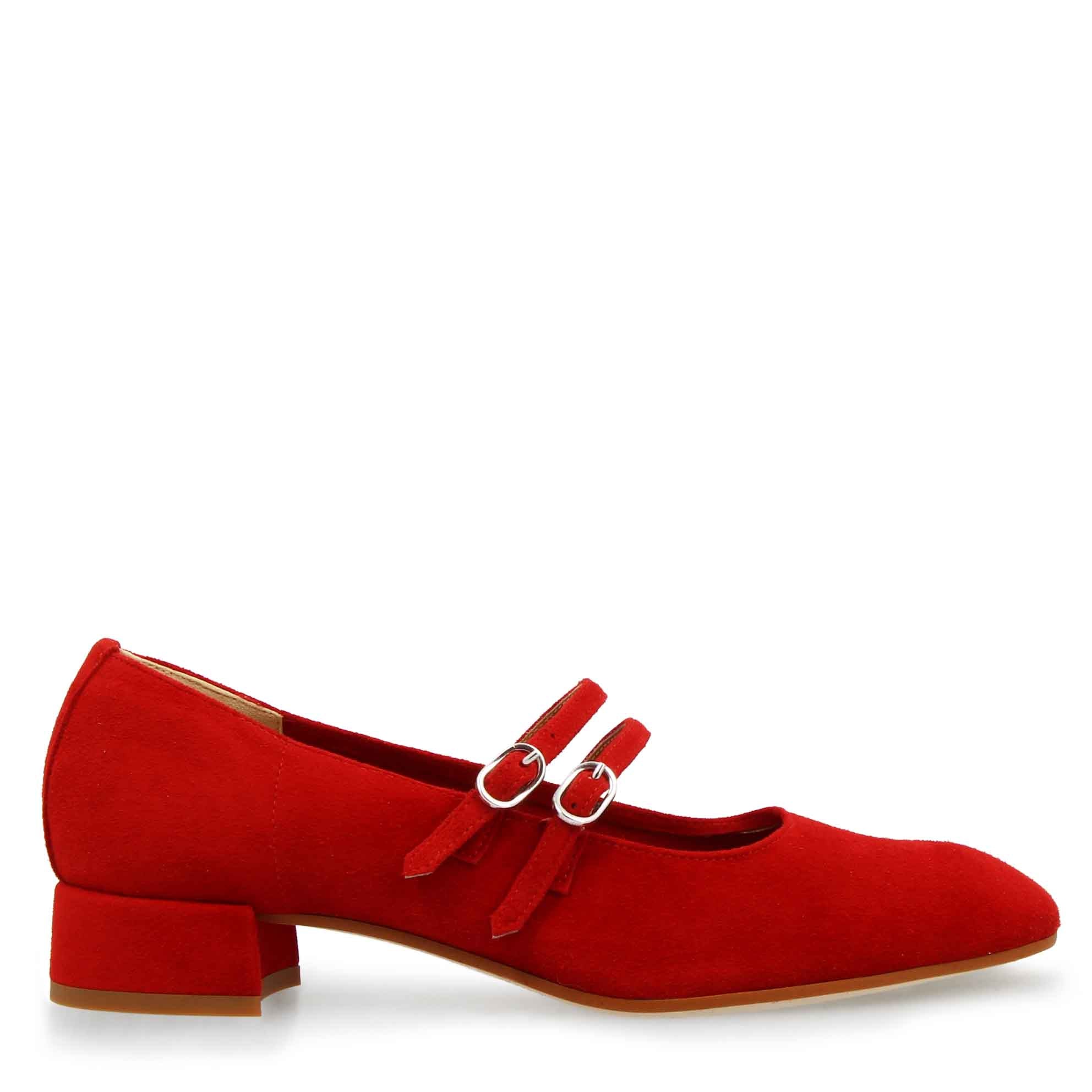 Escarpins Mary Jane en daim rouge