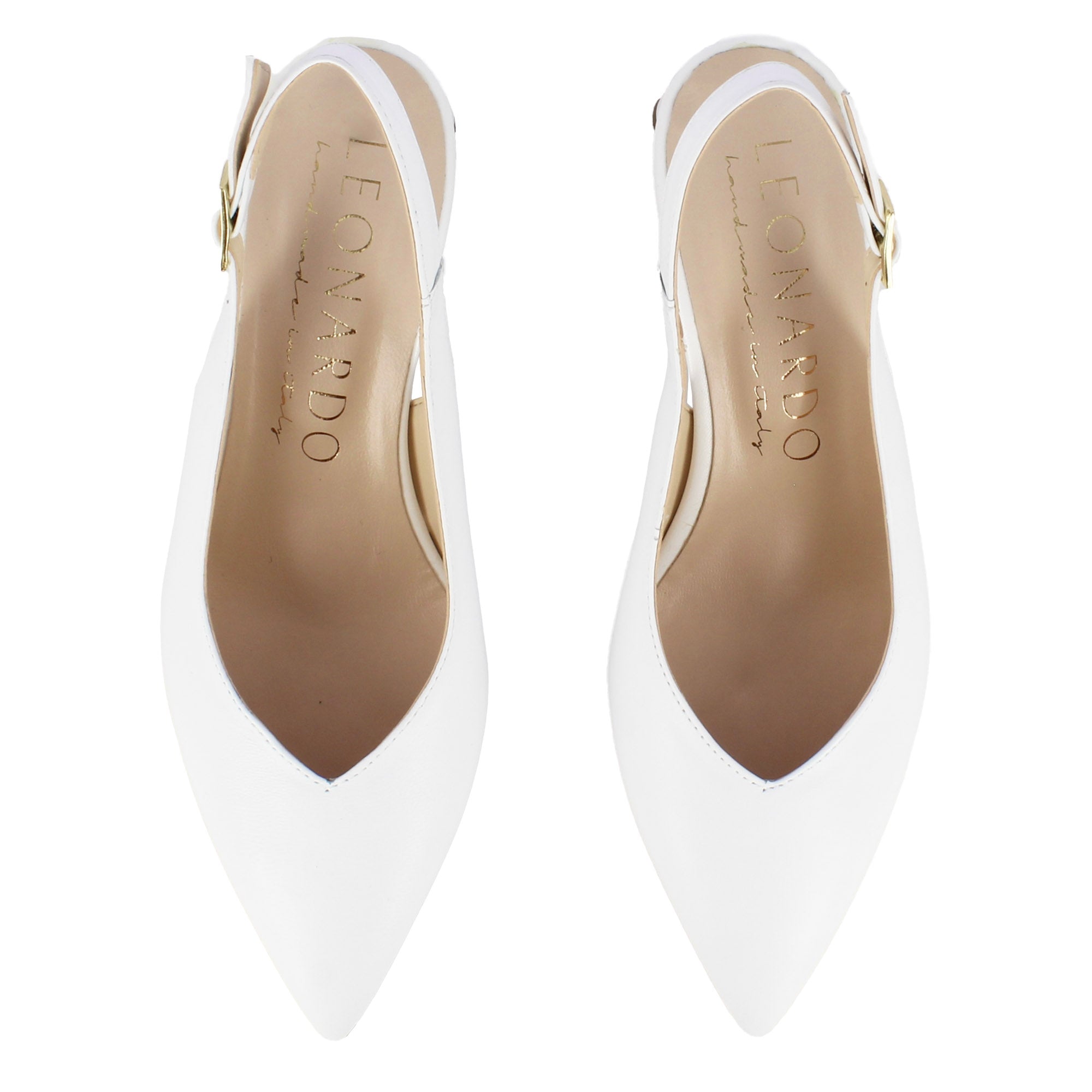 Décolleté slingback da donna in pelle colore bianco con tacco medio