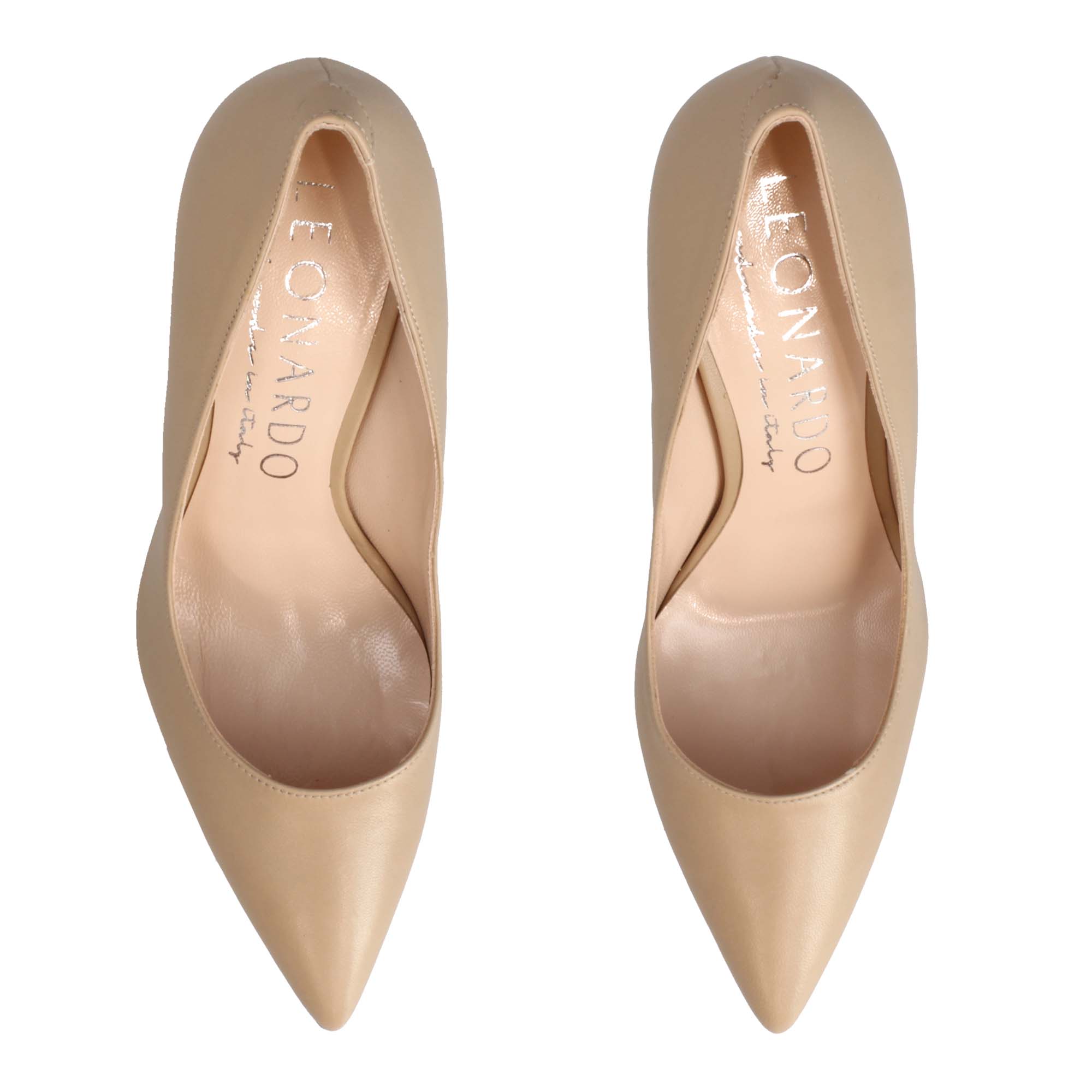 Décolleté con tacco alto eleganti da donna fatte a mano in pelle beige - LeonardoShoes