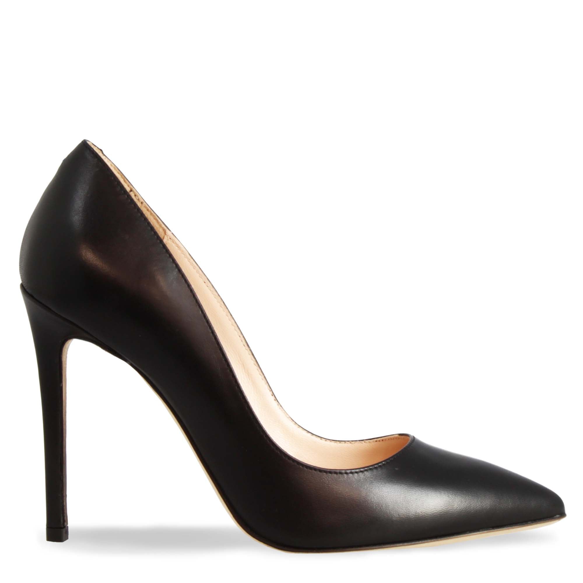 Décolleté con tacco alto eleganti da donna fatte a mano in pelle nera - LeonardoShoes