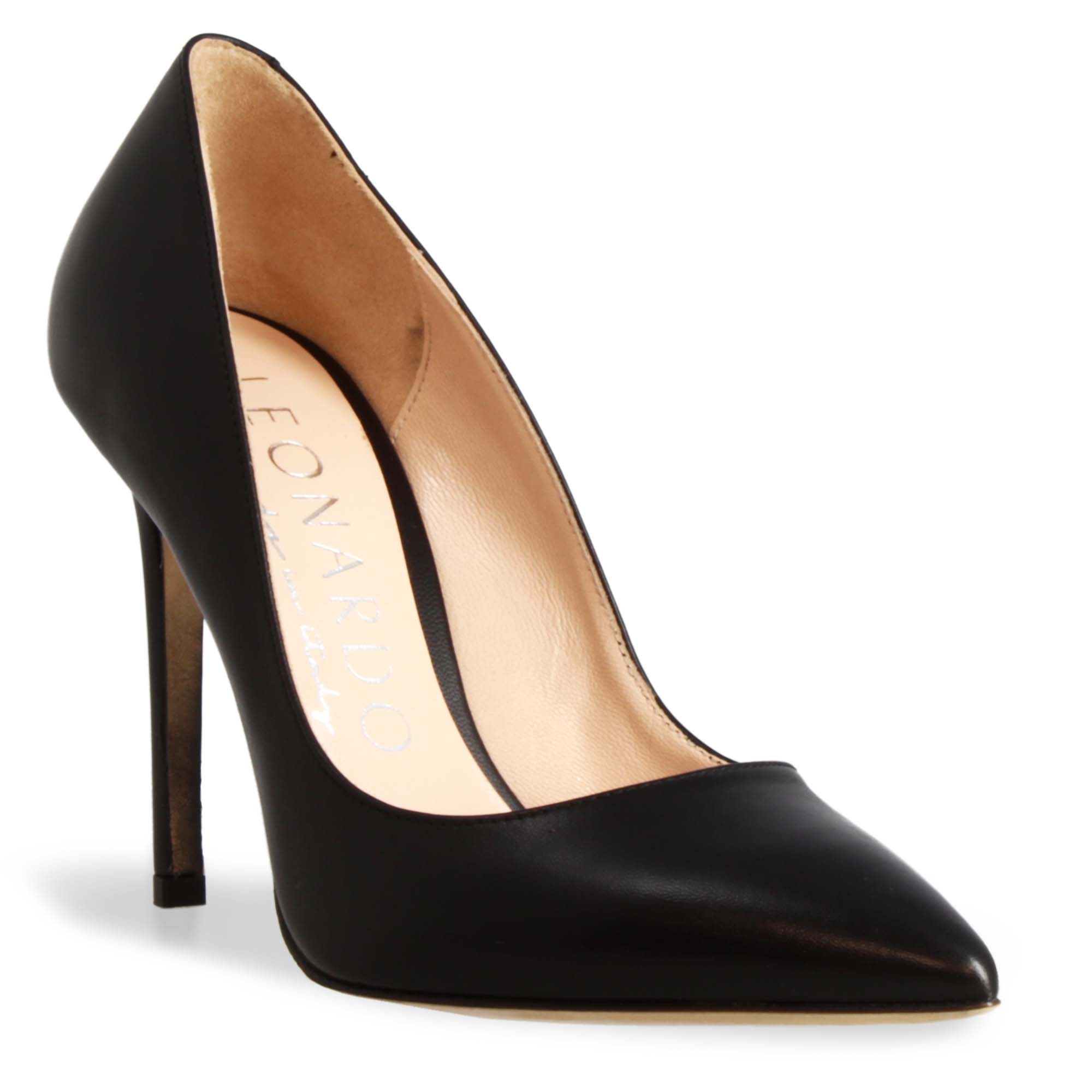 Décolleté con tacco alto eleganti da donna fatte a mano in pelle nera - LeonardoShoes