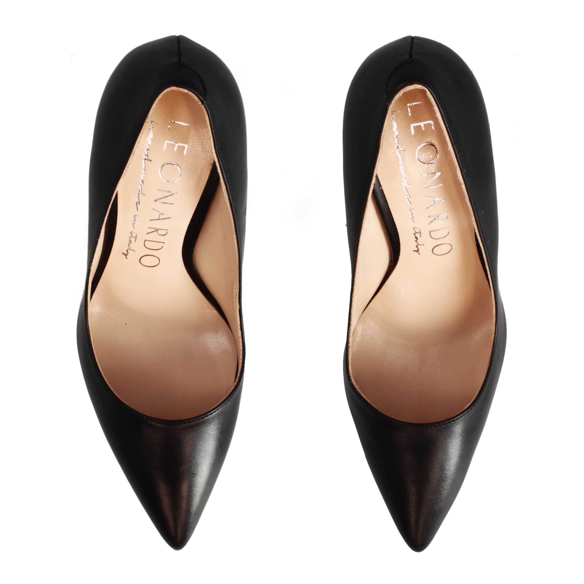 Décolleté con tacco alto eleganti da donna fatte a mano in pelle nera - LeonardoShoes