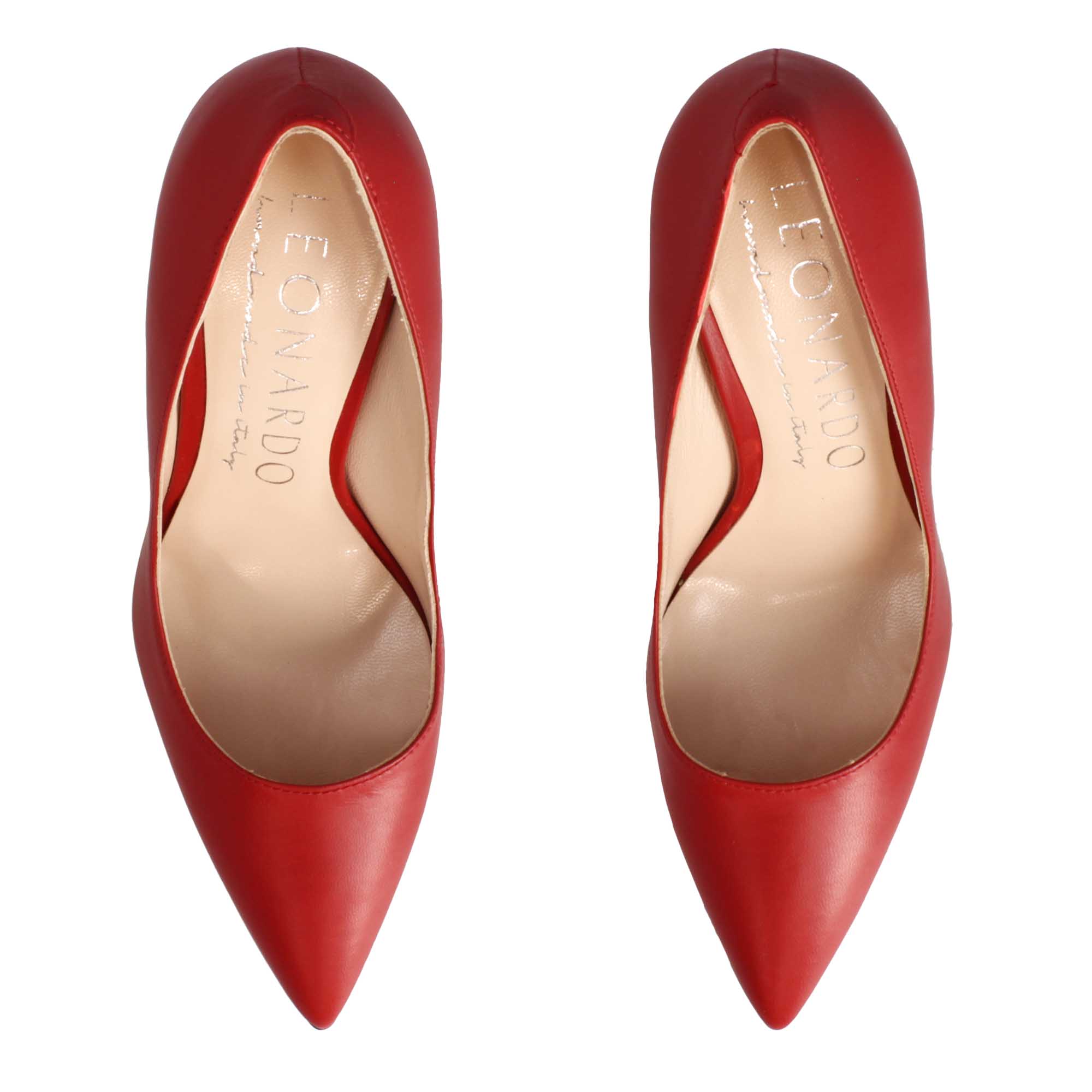 Décolleté con tacco alto eleganti da donna fatte a mano in pelle rossa - LeonardoShoes