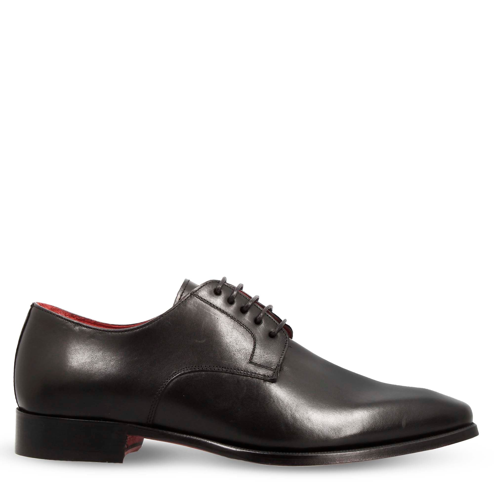 Derby pour homme en cuir lisse noir à bout carré et design